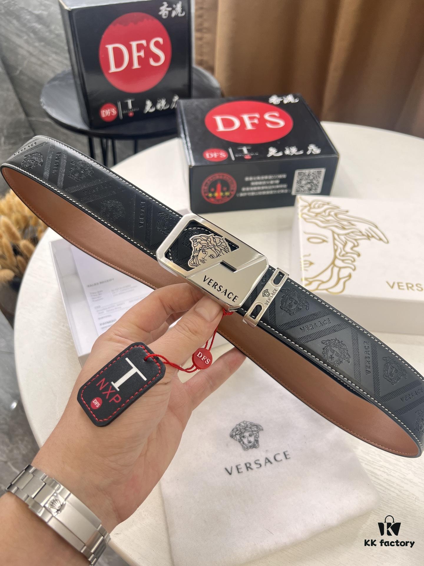 693201d33a89a121ed5508e8 Versace Belt, New Arrival, Top-Quality Genuine Leather with Medusa Head Embossing, Soft Touch, Stainless Steel Hardware, Fashionable Streetwear Style, 3.8cm Width