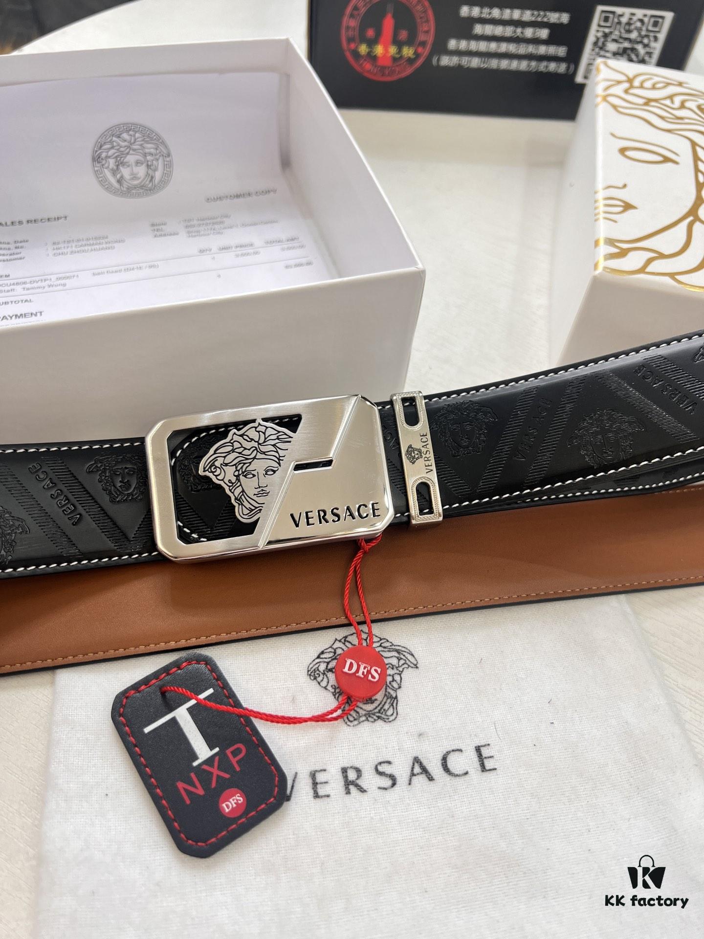 693201d33a89a121ed5508e9 Versace Belt, New Arrival, Top-Quality Genuine Leather with Medusa Head Embossing, Soft Touch, Stainless Steel Hardware, Fashionable Streetwear Style, 3.8cm Width