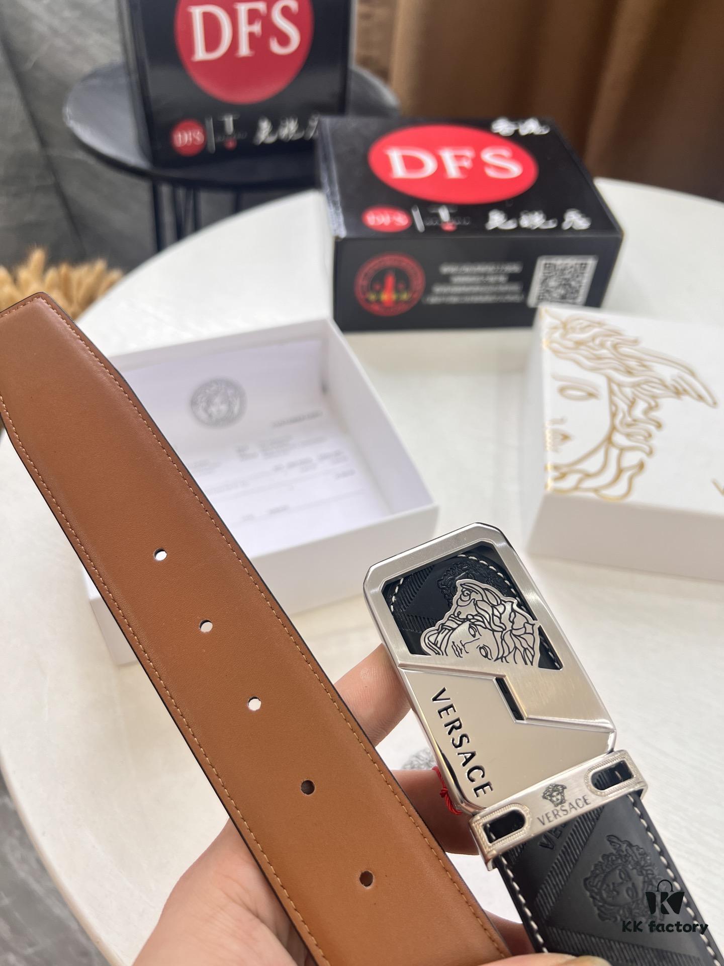 693201d33a89a121ed5508ea Versace Belt, New Arrival, Top-Quality Genuine Leather with Medusa Head Embossing, Soft Touch, Stainless Steel Hardware, Fashionable Streetwear Style, 3.8cm Width