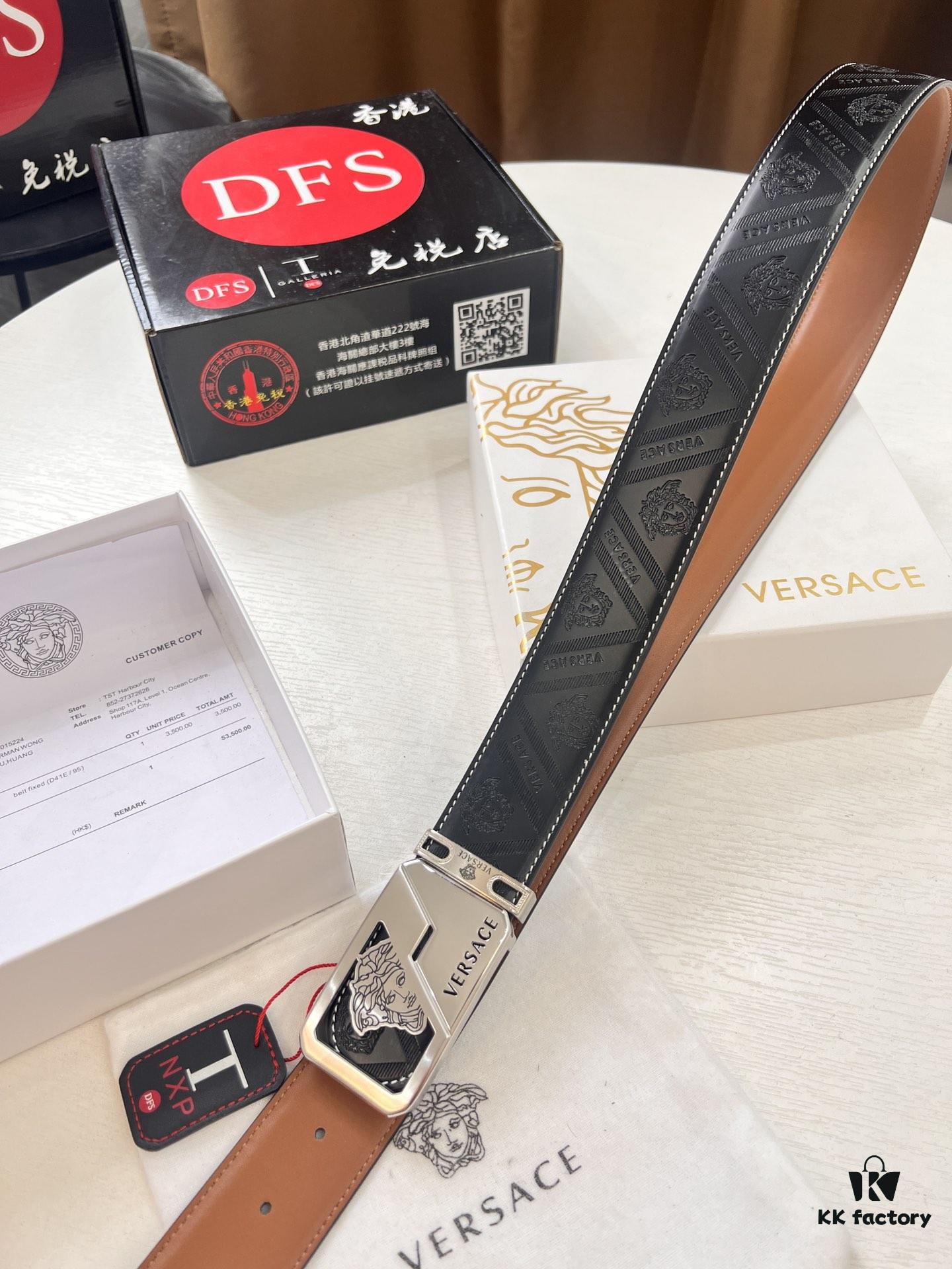693201d33a89a121ed5508ec Versace Belt, New Arrival, Top-Quality Genuine Leather with Medusa Head Embossing, Soft Touch, Stainless Steel Hardware, Fashionable Streetwear Style, 3.8cm Width