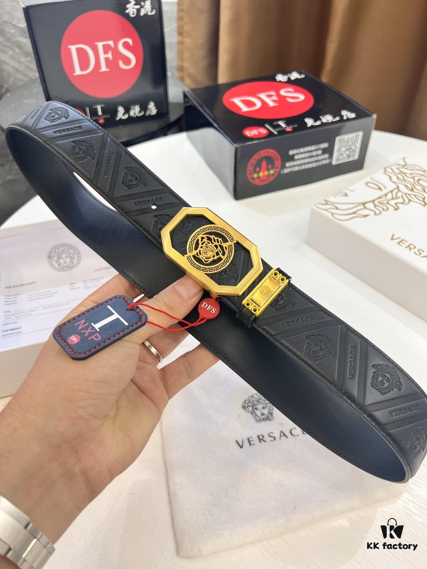 693201d43a89a121ed5508f6 Versace Belt, New Arrival, Top-Quality Genuine Leather with Medusa Head Embossing, Fashionable Streetwear Style, Soft Leather Texture, Precision Stainless Steel Hardware, 3.8cm Width
