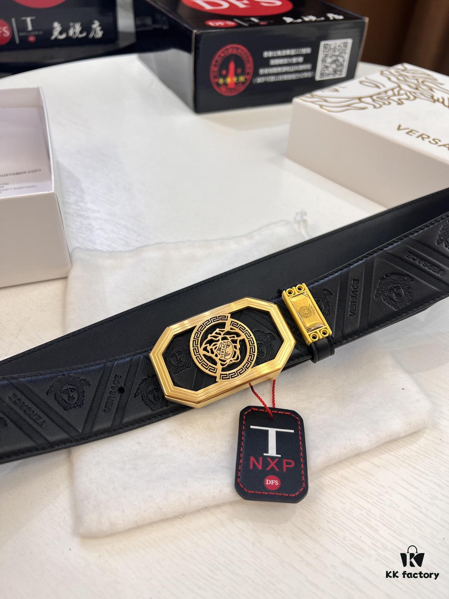 693201d43a89a121ed5508f7 Versace Belt, New Arrival, Top-Quality Genuine Leather with Medusa Head Embossing, Fashionable Streetwear Style, Soft Leather Texture, Precision Stainless Steel Hardware, 3.8cm Width