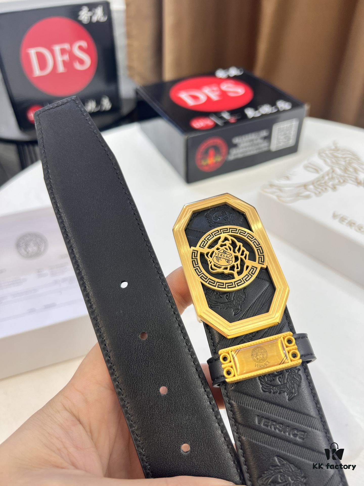 693201d43a89a121ed5508f8 Versace Belt, New Arrival, Top-Quality Genuine Leather with Medusa Head Embossing, Fashionable Streetwear Style, Soft Leather Texture, Precision Stainless Steel Hardware, 3.8cm Width