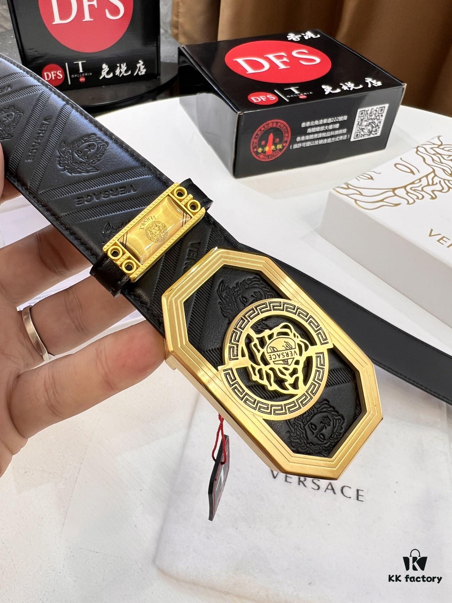 693201d43a89a121ed5508fa Versace Belt, New Arrival, Top-Quality Genuine Leather with Medusa Head Embossing, Fashionable Streetwear Style, Soft Leather Texture, Precision Stainless Steel Hardware, 3.8cm Width
