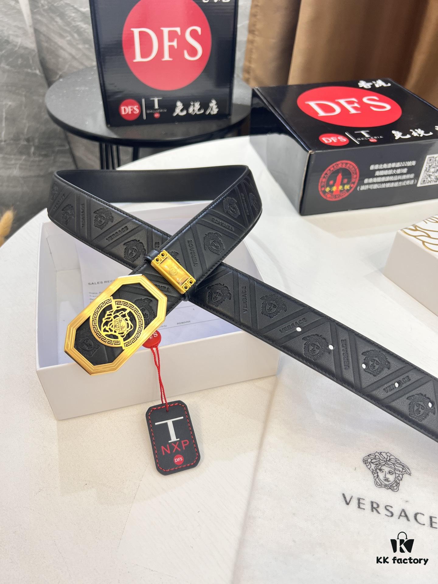 693201d43a89a121ed5508fb Versace Belt, New Arrival, Top-Quality Genuine Leather with Medusa Head Embossing, Fashionable Streetwear Style, Soft Leather Texture, Precision Stainless Steel Hardware, 3.8cm Width