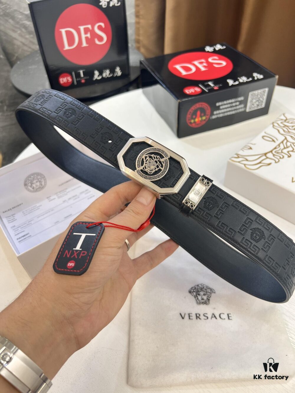 693201d43a89a121ed5508fd Versace Belt, New Arrival, Top-Quality Genuine Leather with Medusa Head Embossing, Fashionable Design, Soft Full-Grain Cowhide, Premium Stainless Steel Hardware, 3.8cm Width