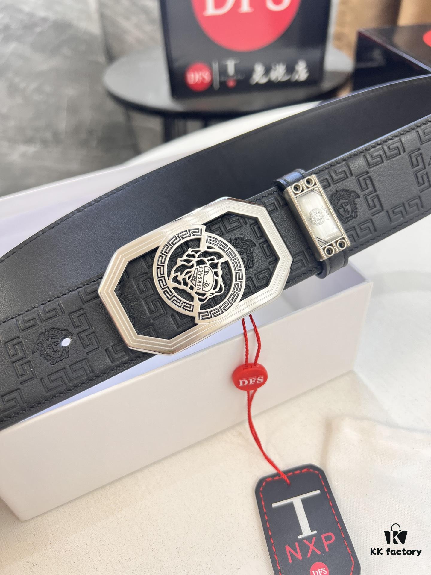 693201d43a89a121ed5508fe Versace Belt 2023 New Arrival Genuine Top Grain Calfskin Leather Belt with Medusa Head Embossing, Fashion Luxury Brand Men's Waistband, Soft Leather Feel, Stainless Steel Hardware, 3.8cm Width