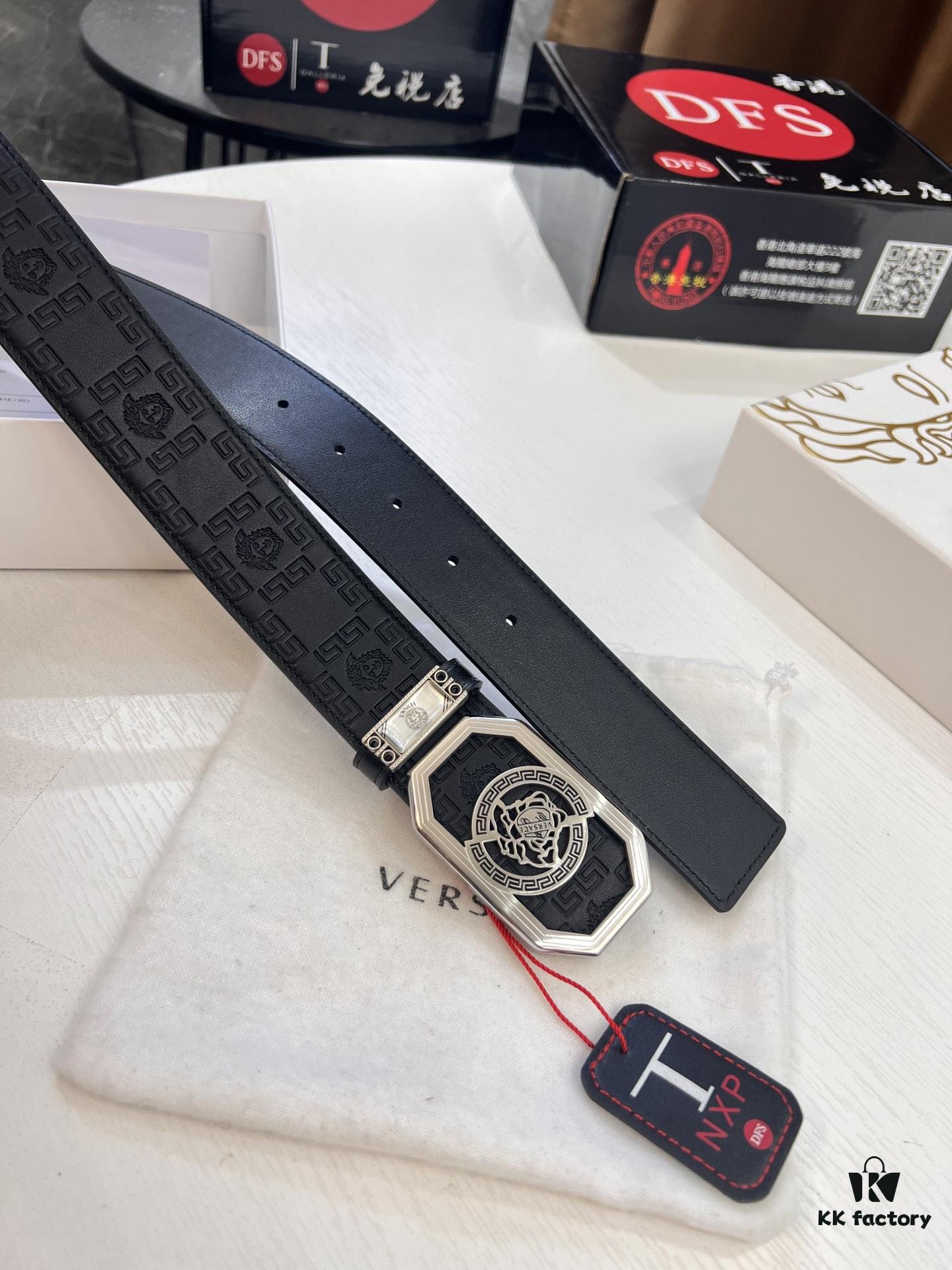 693201d53a89a121ed5508ff Versace Belt 2023 New Arrival Genuine Top Grain Calfskin Leather Belt with Medusa Head Embossing, Fashion Luxury Brand Men's Waistband, Soft Leather Feel, Stainless Steel Hardware, 3.8cm Width