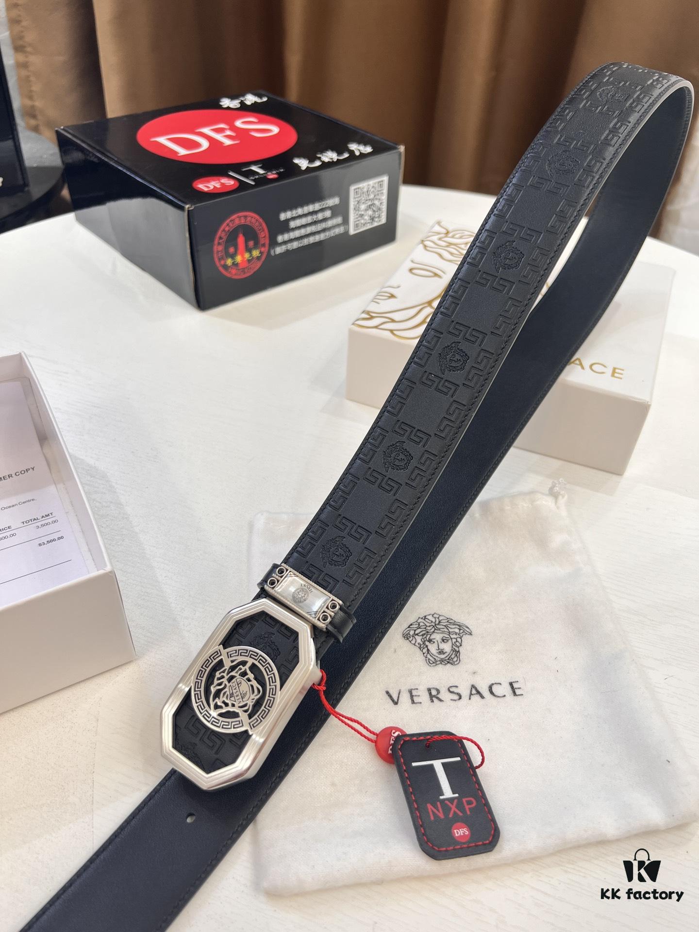 693201d53a89a121ed550901 Versace Belt 2023 New Arrival Genuine Top Grain Calfskin Leather Belt with Medusa Head Embossing, Fashion Luxury Brand Men's Waistband, Soft Leather Feel, Stainless Steel Hardware, 3.8cm Width