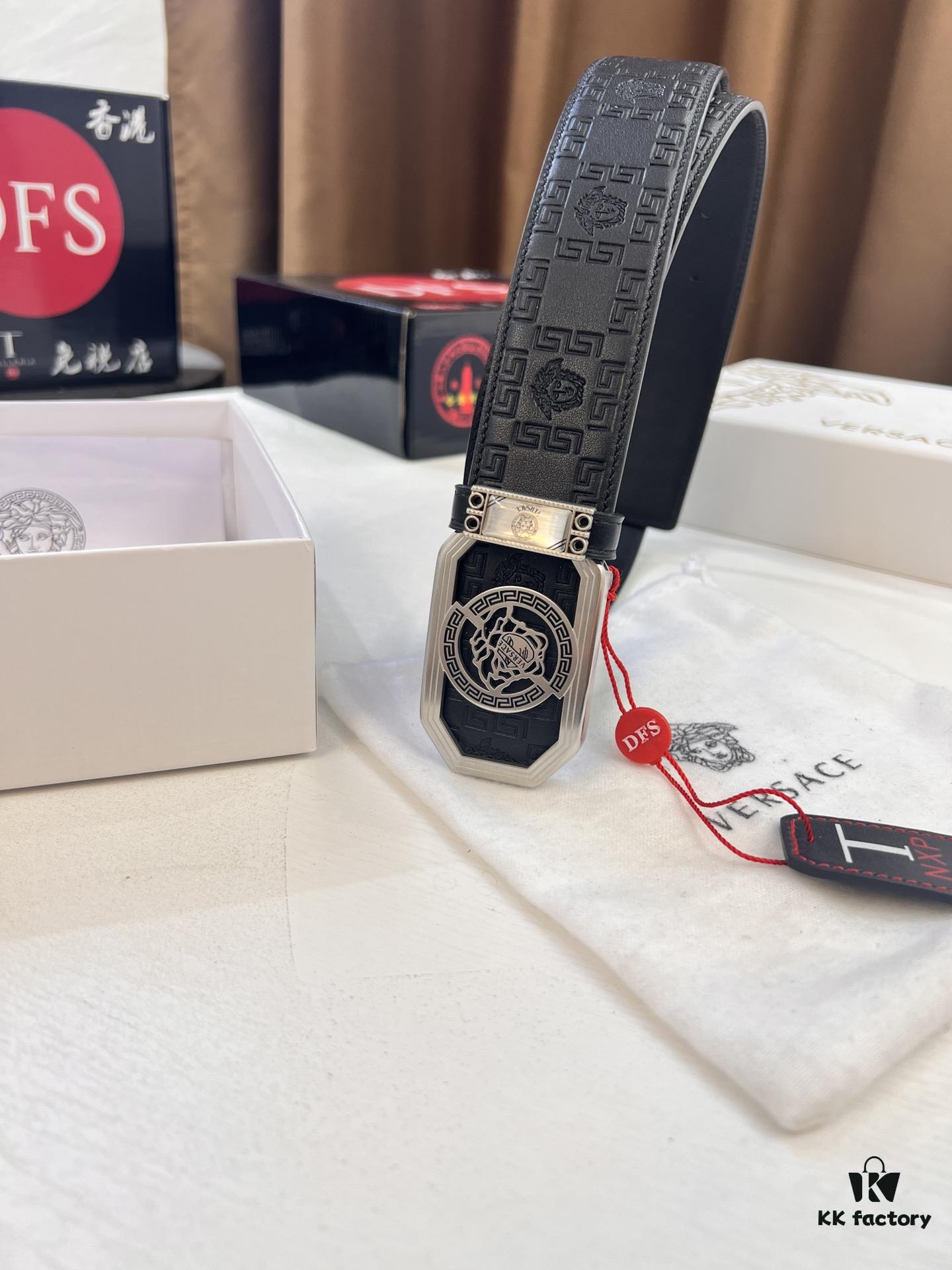 693201d53a89a121ed550902 Versace Belt 2023 New Arrival Genuine Top Grain Calfskin Leather Belt with Medusa Head Embossing, Fashion Luxury Brand Men's Waistband, Soft Leather Feel, Stainless Steel Hardware, 3.8cm Width