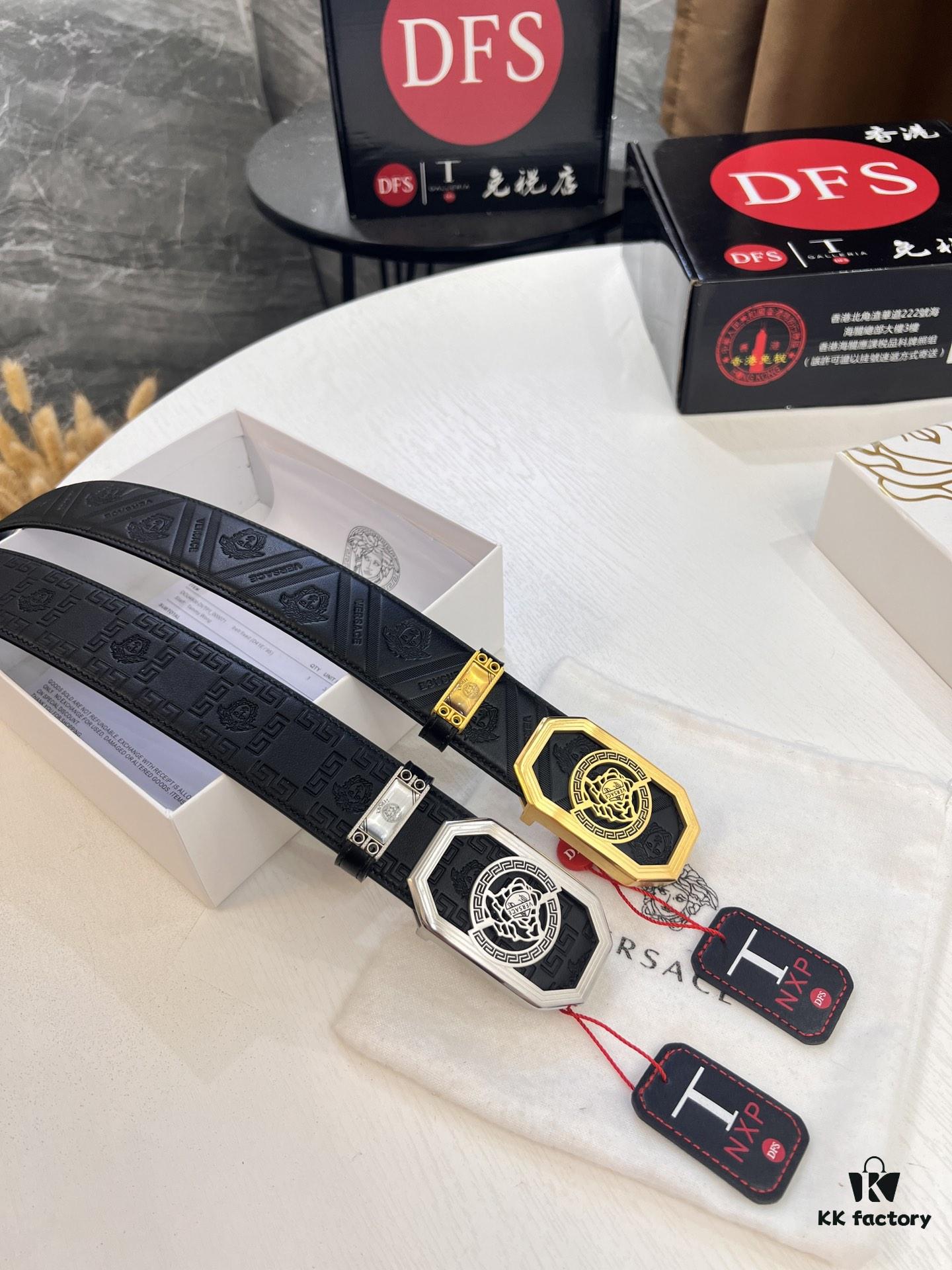 693201d53a89a121ed550904 Versace Belt 2023 New Arrival Genuine Top Grain Calfskin Leather Belt with Medusa Head Embossing, Fashion Luxury Brand Men's Waistband, Soft Leather Feel, Stainless Steel Hardware, 3.8cm Width