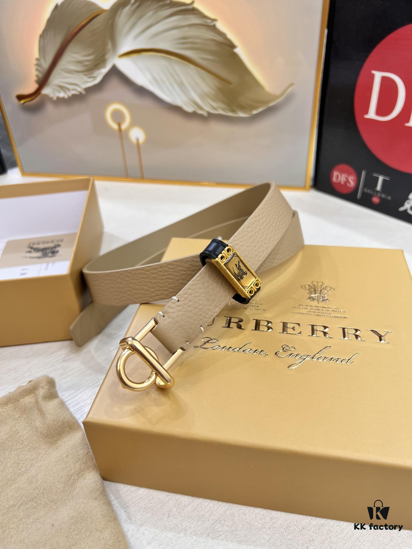 693201d63a89a121ed550918 Burberry Equestrian Women's Leather Belt, Top-Quality Full-Grain Calfskin with Steel Buckle, 2.0cm Width, Fashionable and Soft to Touch