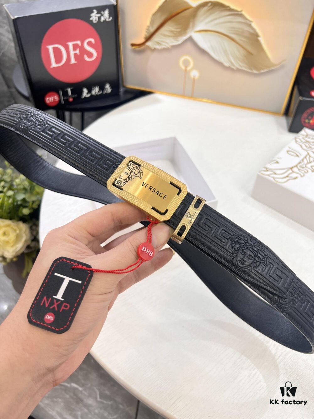 693201ea3a89a121ed550928 Versace Automatic Buckle Belt, Custom Embossed Top-Grade Imported Calfskin, 3.5cm Width, Luxury Business Formal Belt with NXP Anti-Counterfeit Chip