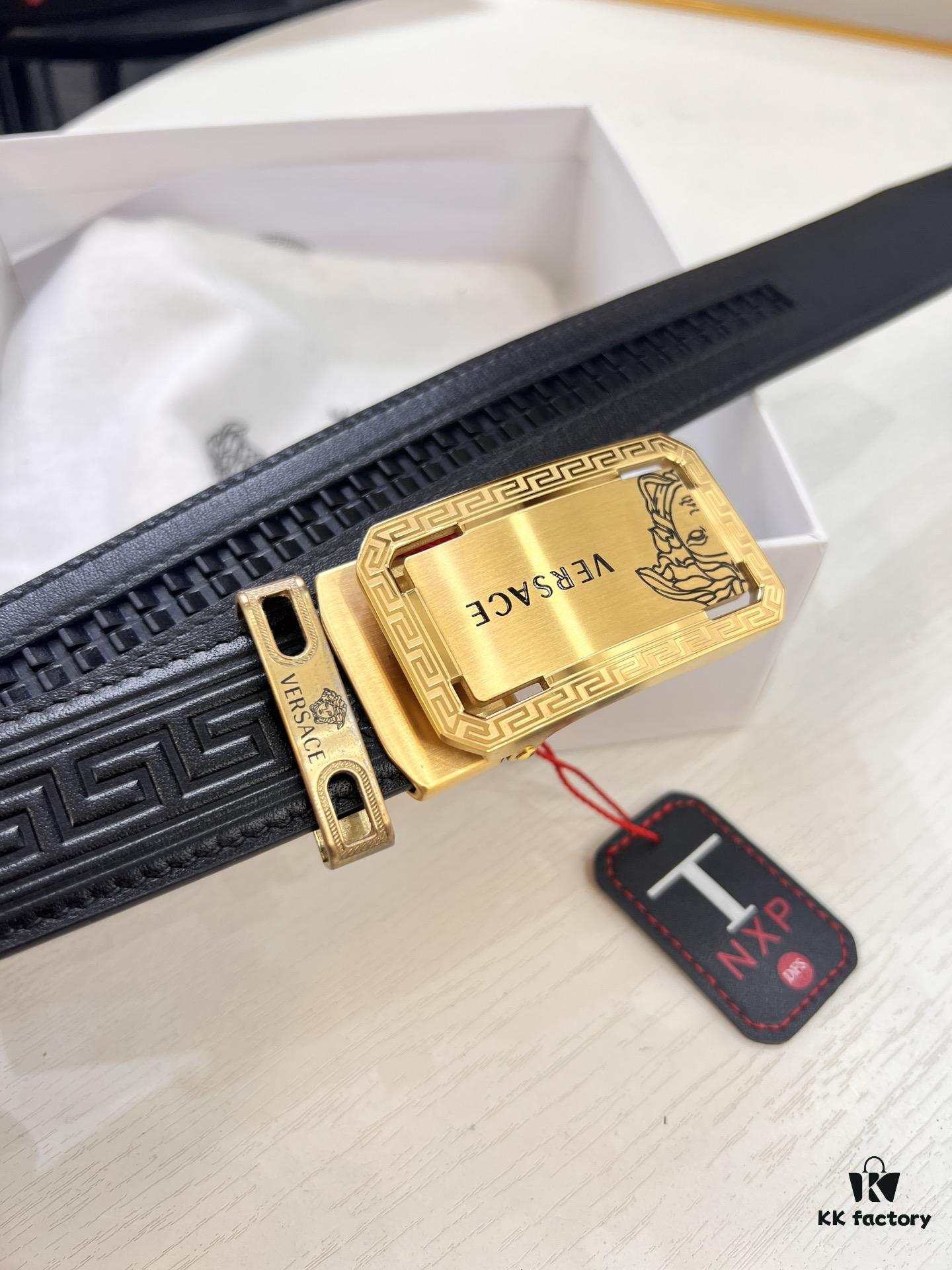 Versace Automatic Buckle Belt Genuine Calfskin Embossed with Medusa Head