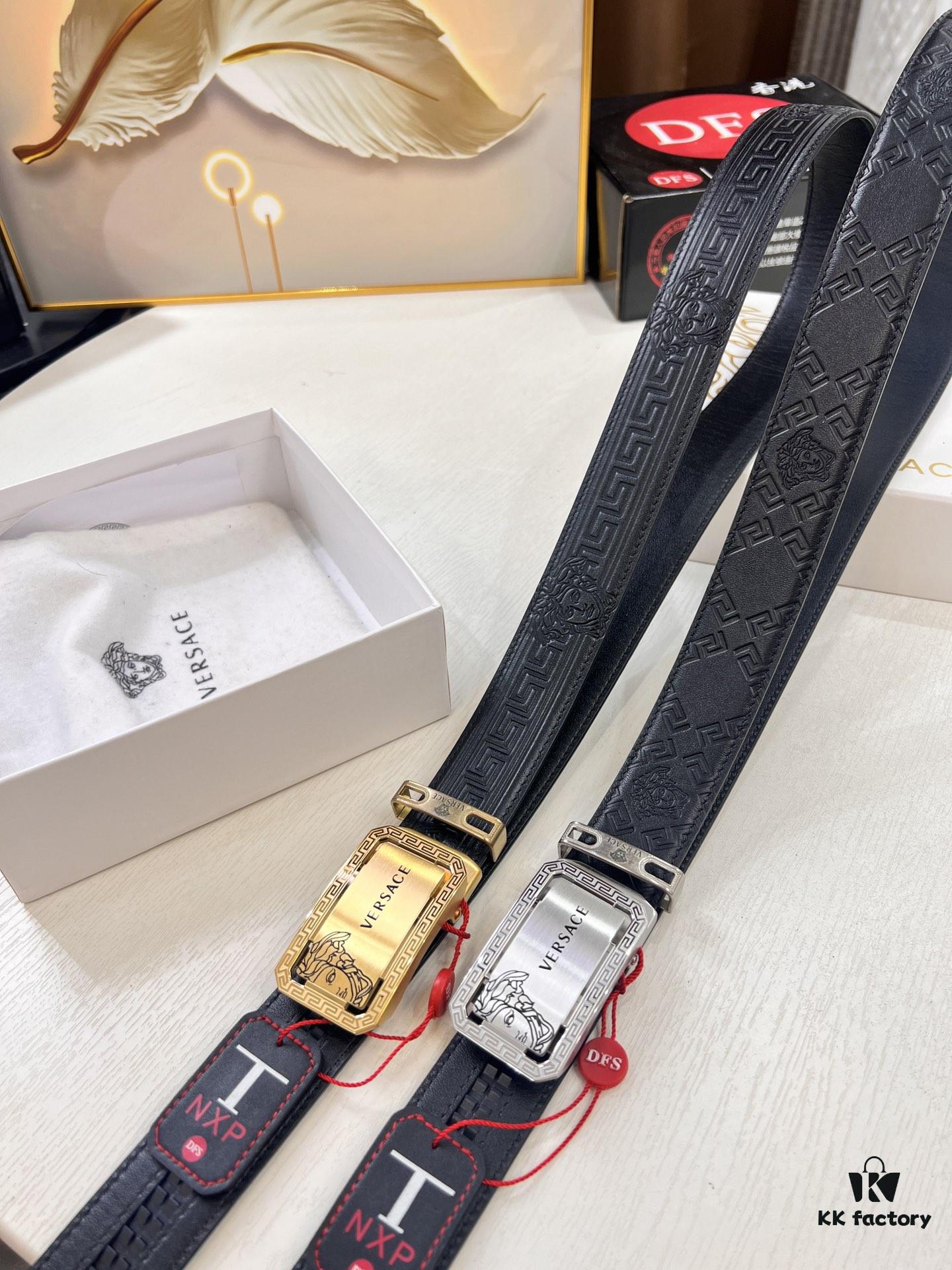 Versace Automatic Buckle Belt Genuine Calfskin Embossed with Medusa Head