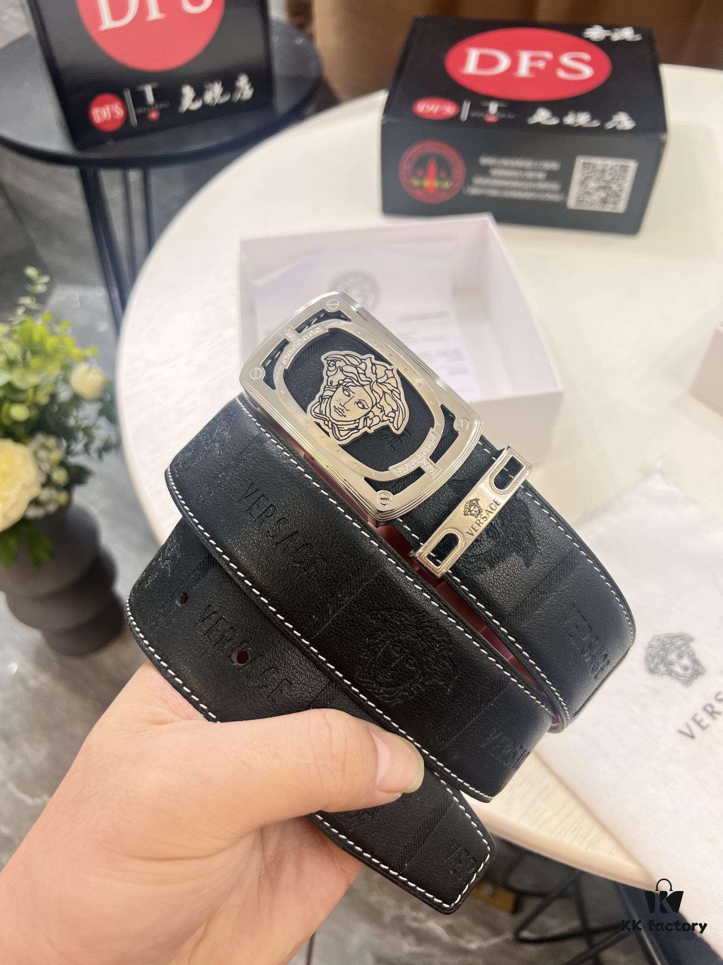 693201ee3a89a121ed550931 Versace Medusa Leather Belt - Original Factory Order, Italian Imported Top Grain Calfskin, Wine Red Plain Weave, 3.8cm Width