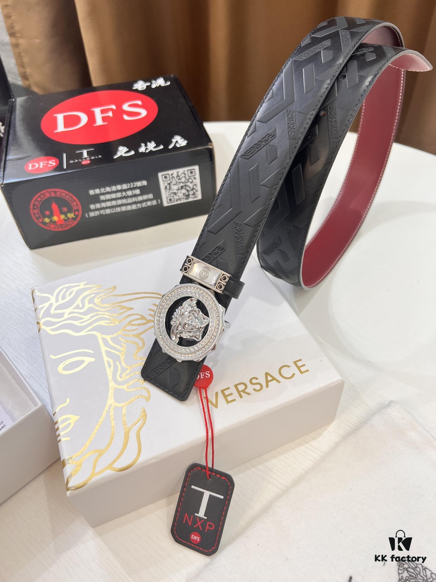 693201f73a89a121ed55093b Versace Medusa Belt - Authentic Original Order, Italian Imported Top Grain Calfskin, Wine Red Plain Texture, 3.8cm Width