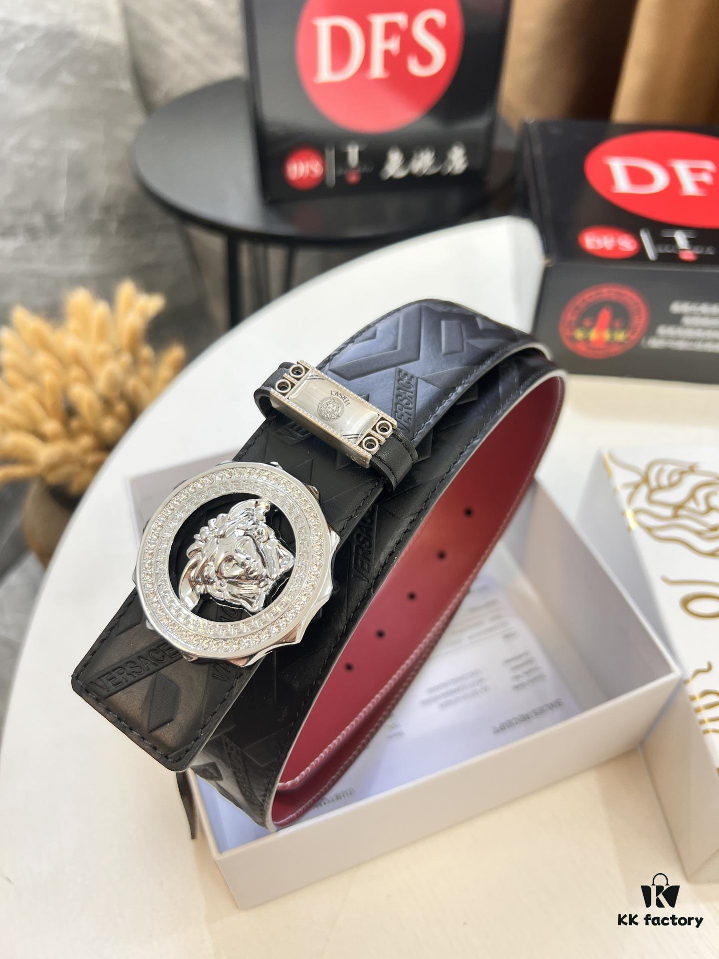 693201f73a89a121ed55093c Versace Medusa Belt - Authentic Original Order, Italian Imported Top Grain Calfskin, Wine Red Plain Texture, 3.8cm Width