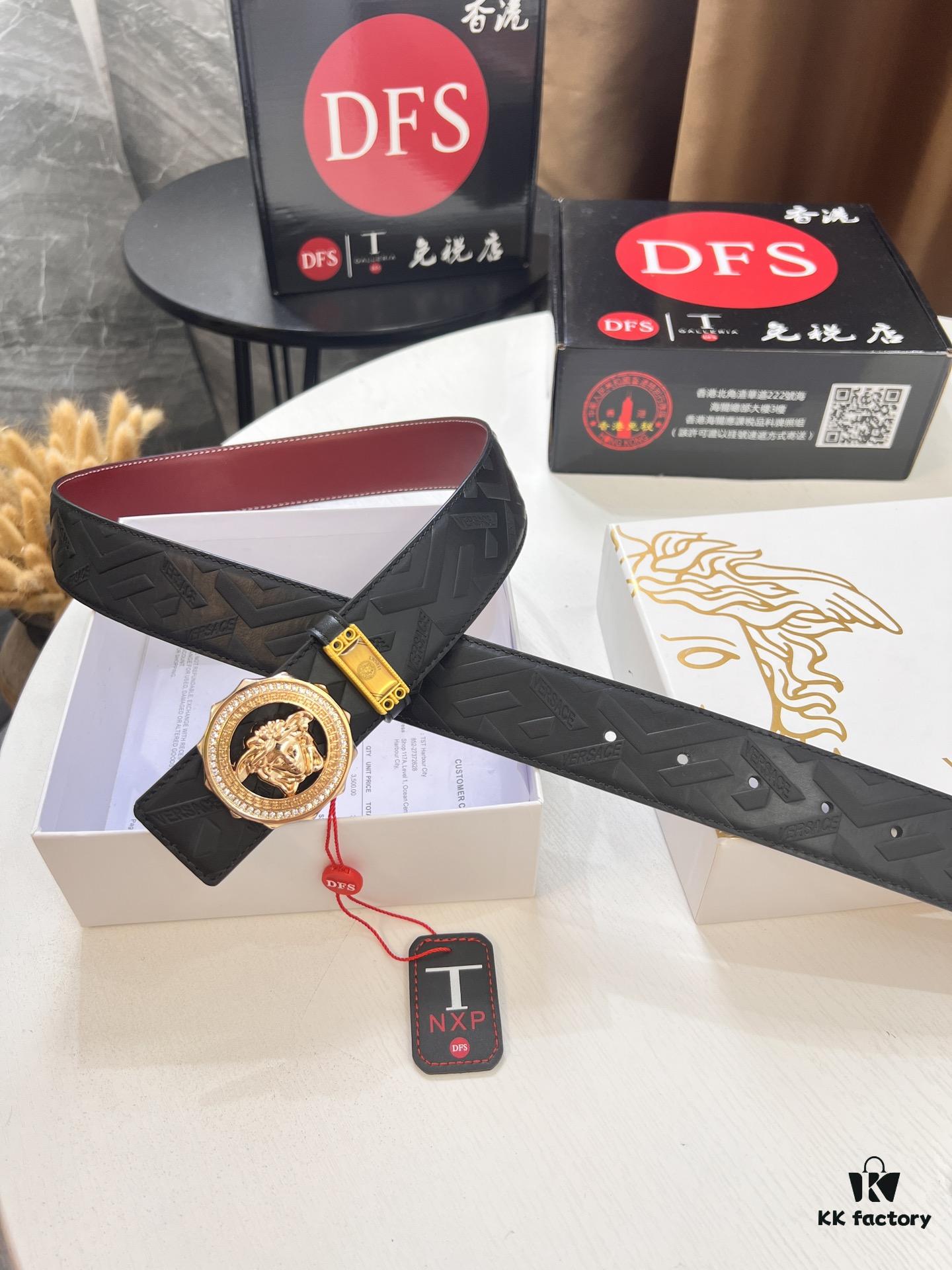 693201f83a89a121ed550942 Versace Medusa Belt - Original Factory Direct, Italian Imported Top Grain Calfskin, Wine Red Plain Texture, 3.8cm Width