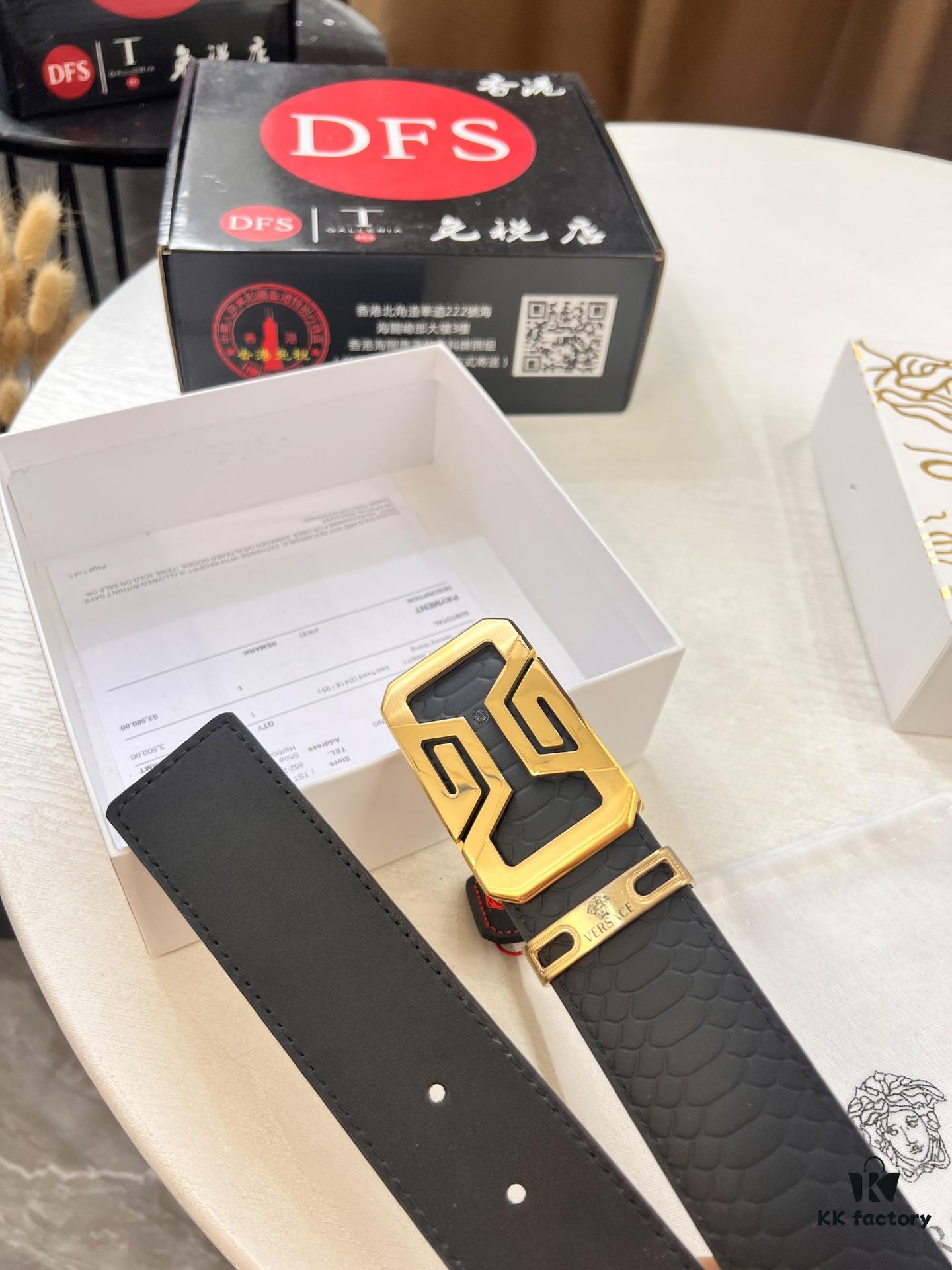 693202073a89a121ed55095a Versace Belt - Original Factory Direct, Genuine NXP RFID Tag, Hollow Stainless Steel Hardware, Italian Crocodile Grain Top Layer Calfskin Leather, 3.8cm Width, Double-Sided Wear, Fashion Show Style