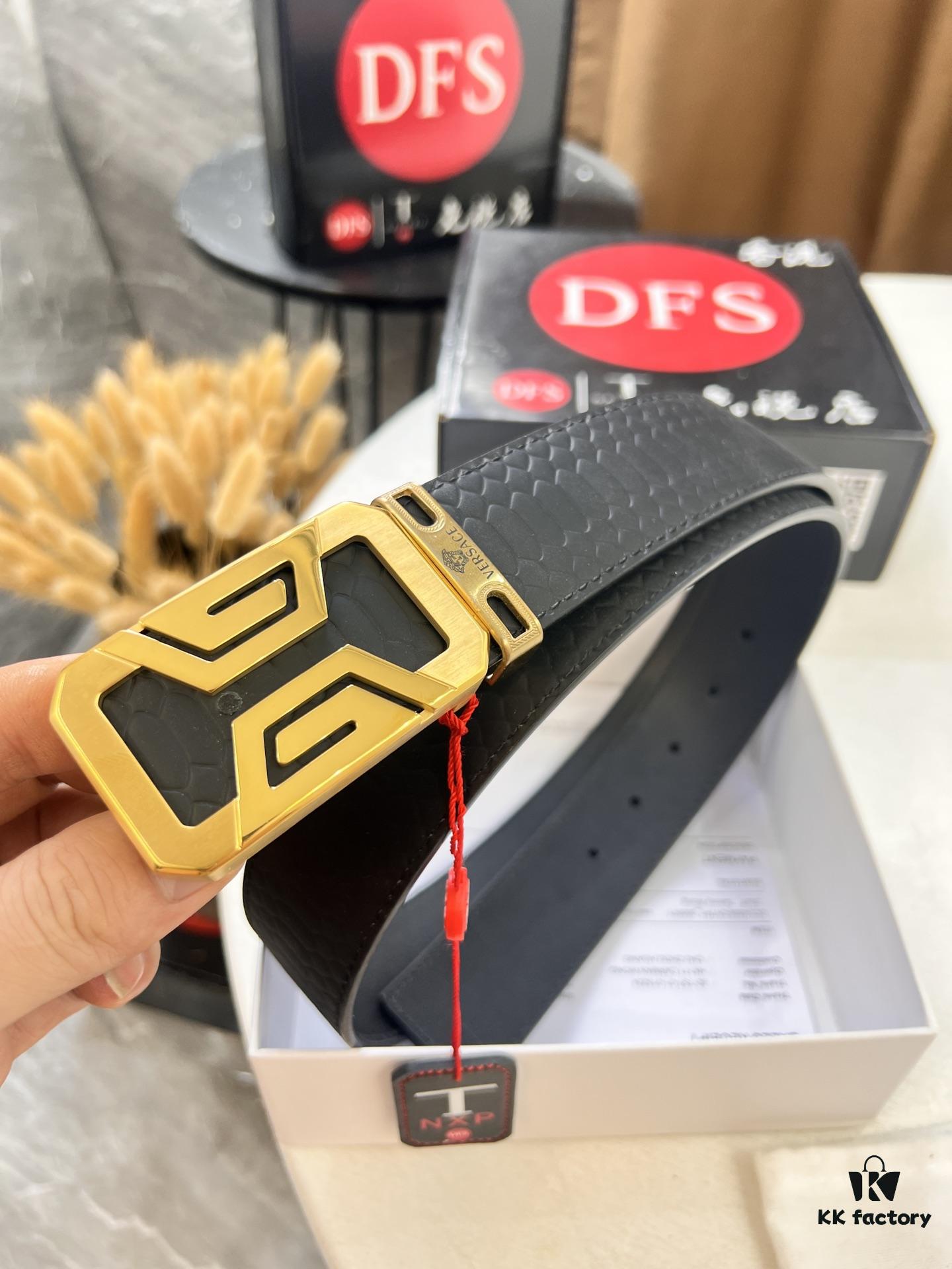 693202073a89a121ed55095b Versace Belt - Original Factory Direct, Genuine NXP RFID Tag, Hollow Stainless Steel Hardware, Italian Crocodile Grain Top Layer Calfskin Leather, 3.8cm Width, Double-Sided Wear, Fashion Show Style