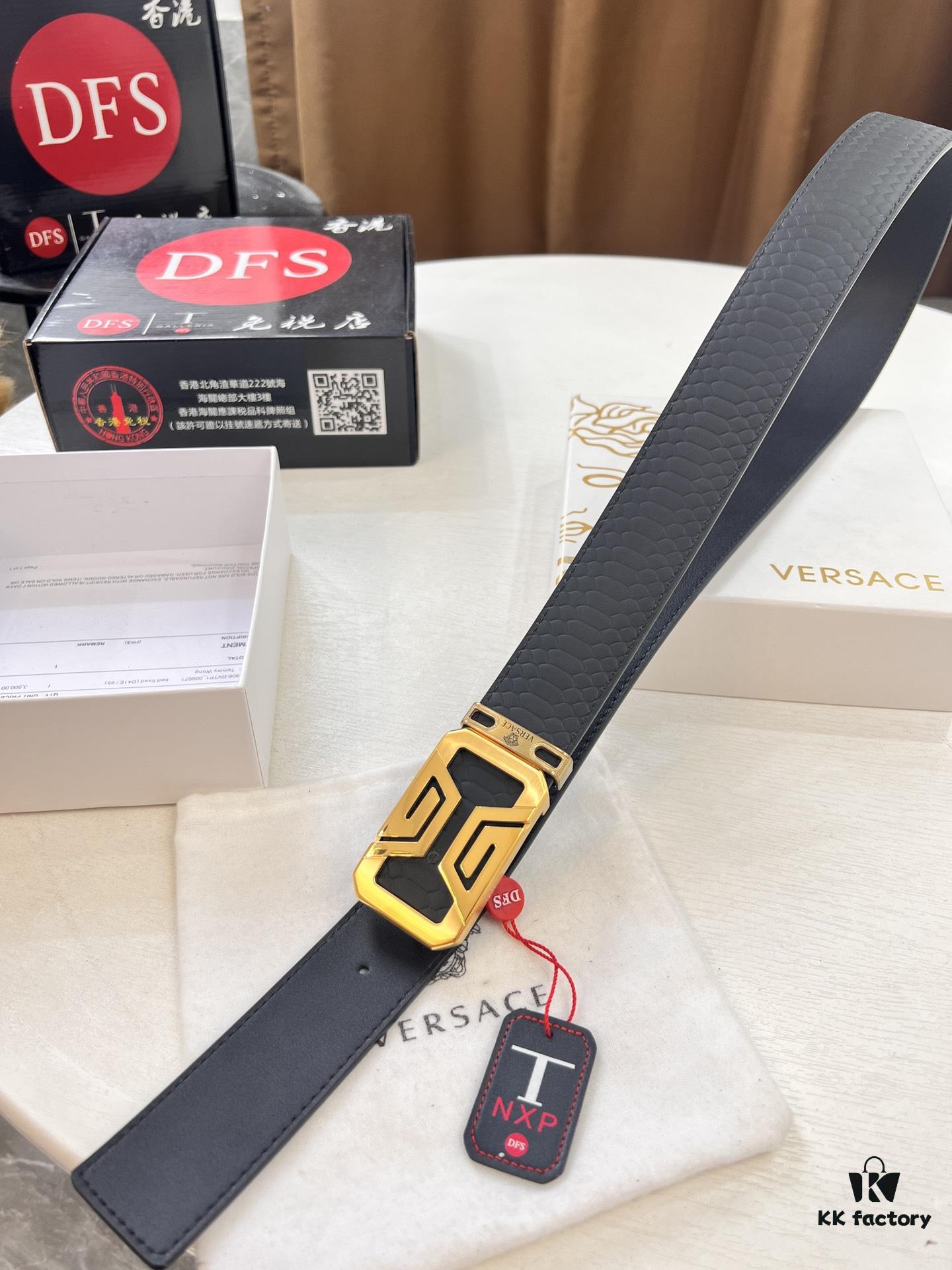 693202073a89a121ed55095c Versace Belt - Original Factory Direct, Genuine NXP RFID Tag, Hollow Stainless Steel Hardware, Italian Crocodile Grain Top Layer Calfskin Leather, 3.8cm Width, Double-Sided Wear, Fashion Show Style