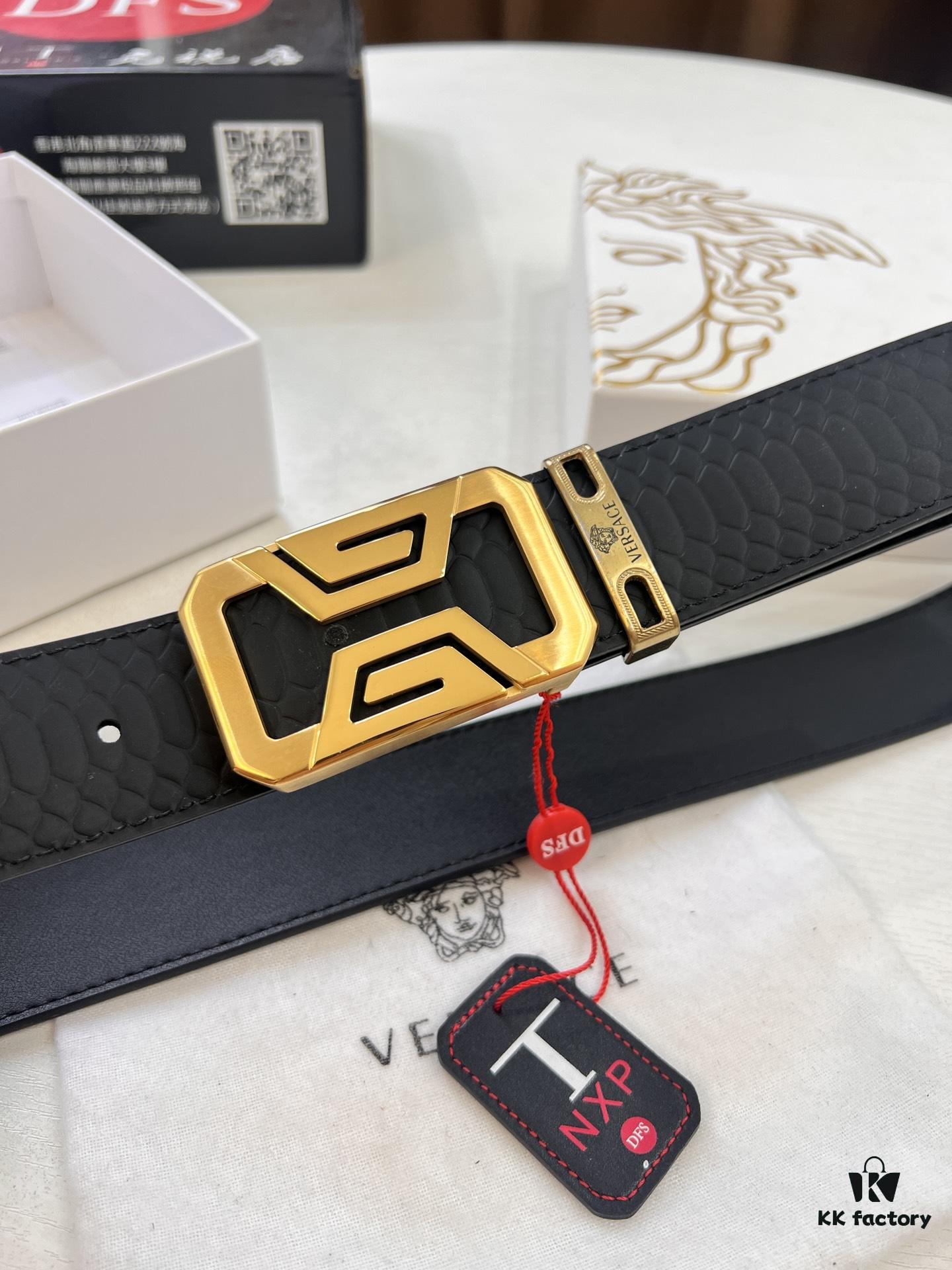 693202073a89a121ed55095d Versace Belt - Original Factory Direct, Genuine NXP RFID Tag, Hollow Stainless Steel Hardware, Italian Crocodile Grain Top Layer Calfskin Leather, 3.8cm Width, Double-Sided Wear, Fashion Show Style