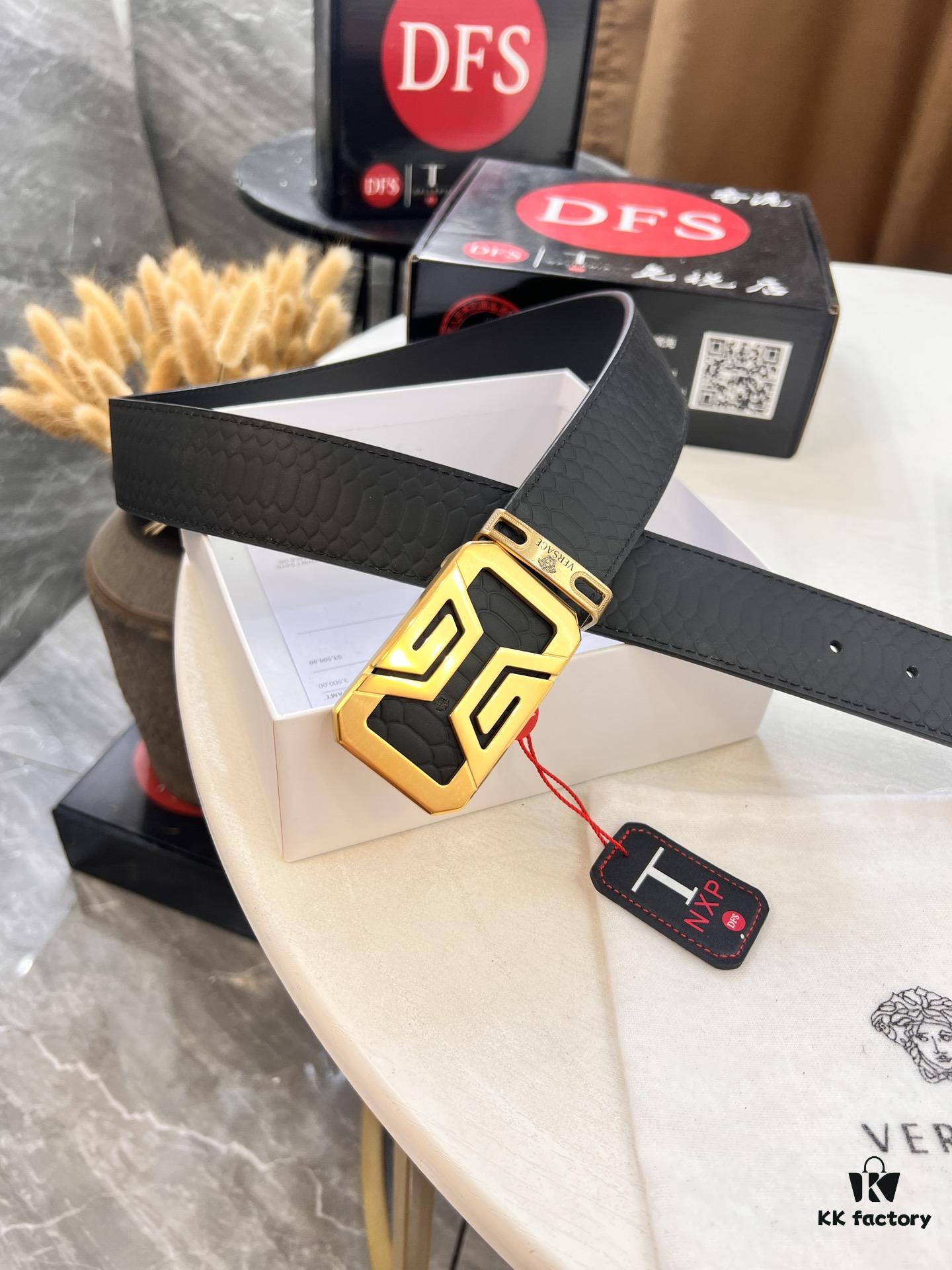 693202073a89a121ed55095e Versace Belt - Original Factory Direct, Genuine NXP RFID Tag, Hollow Stainless Steel Hardware, Italian Crocodile Grain Top Layer Calfskin Leather, 3.8cm Width, Double-Sided Wear, Fashion Show Style