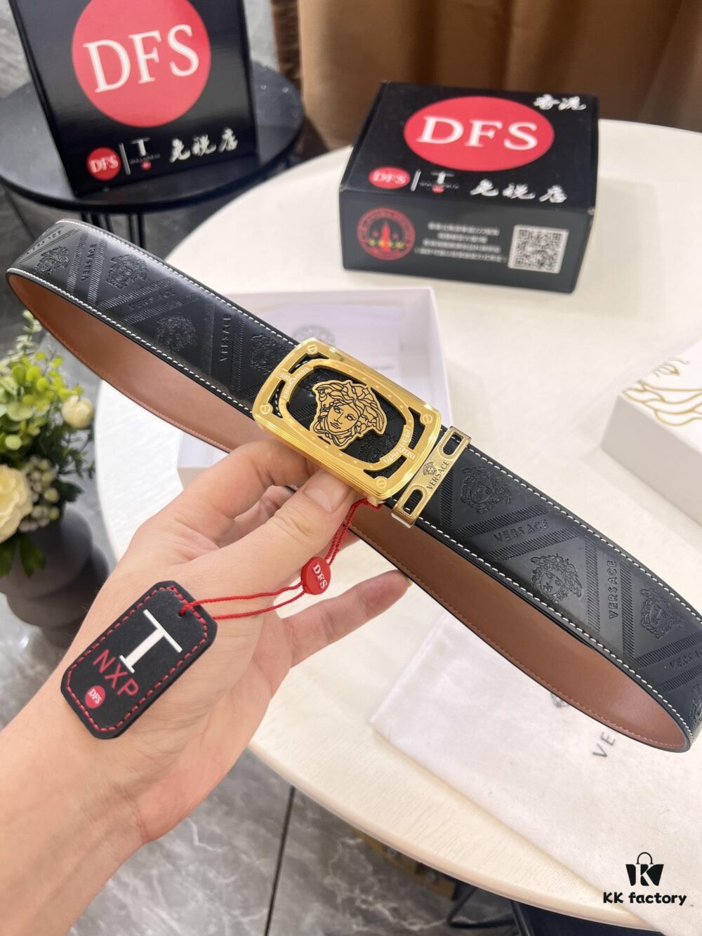 Versace Medusa Leather Belt - Authentic Original Order, Italian Imported Top Grain Calfskin, 3.8cm Width, Duty-Free Hong Kong Gift Box