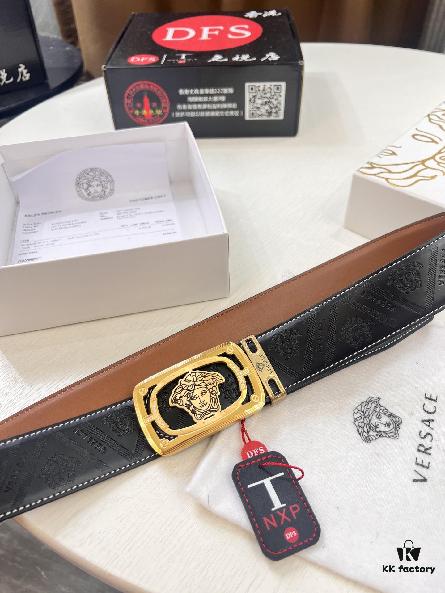 693202123a89a121ed550968 Versace Medusa Leather Belt - Authentic Original Order, Italian Imported Top Grain Calfskin, 3.8cm Width, Duty-Free Hong Kong Gift Box