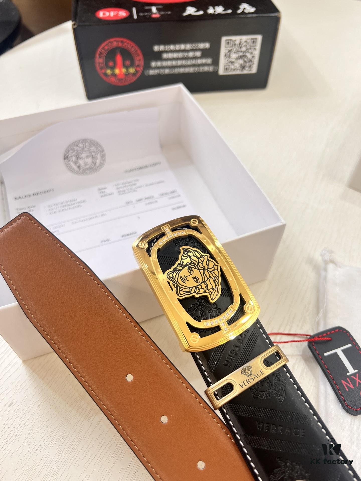 693202123a89a121ed550969 Versace Medusa Leather Belt - Authentic Original Order, Italian Imported Top Grain Calfskin, 3.8cm Width, Duty-Free Hong Kong Gift Box