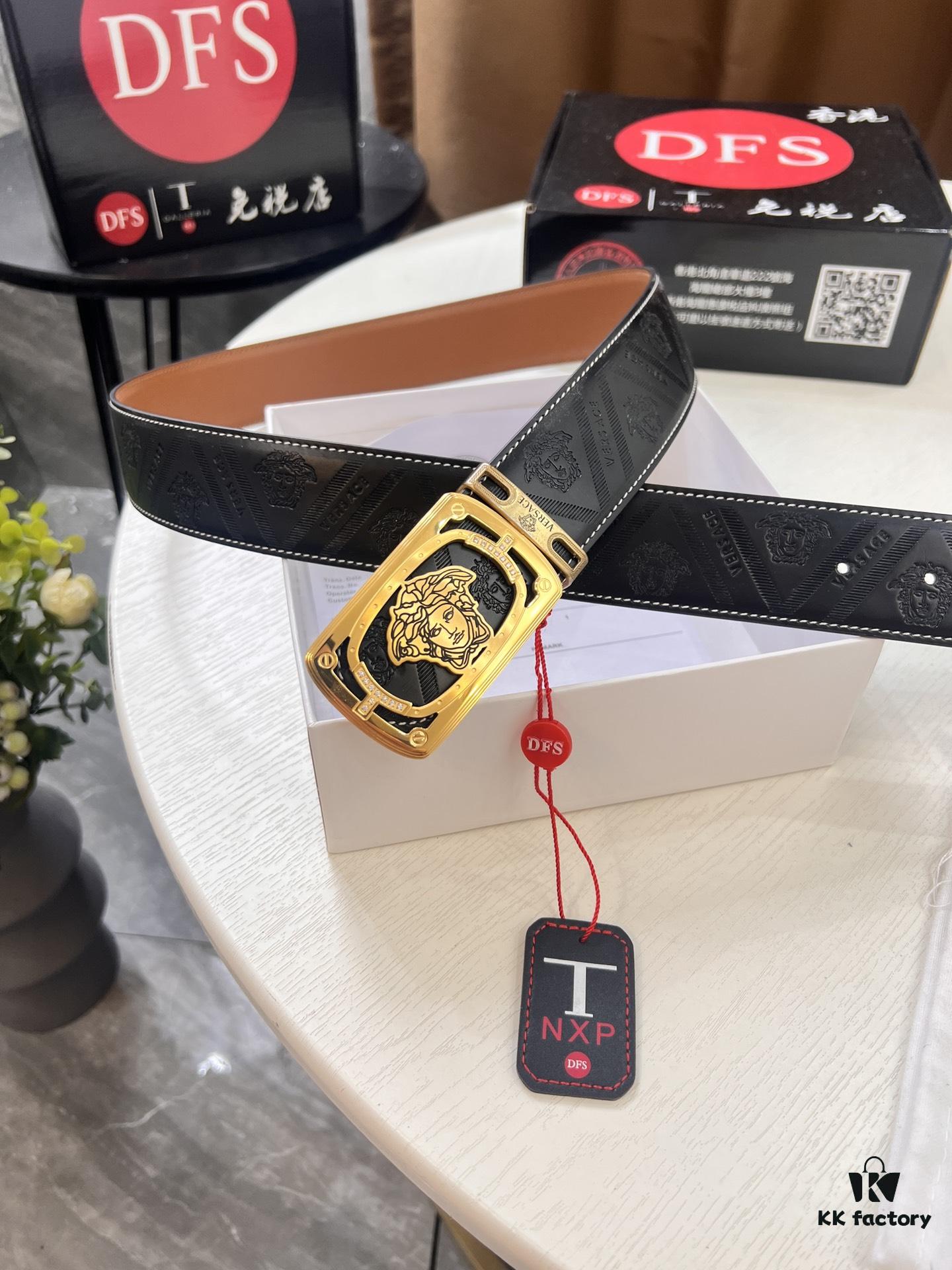 693202123a89a121ed55096c Versace Medusa Leather Belt - Authentic Original Order, Italian Imported Top Grain Calfskin, 3.8cm Width, Duty-Free Hong Kong Gift Box