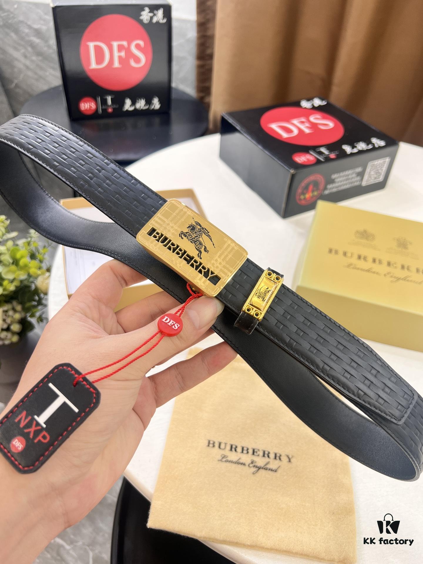693202173a89a121ed55096e Burberry Equestrian Automatic Buckle Belt, Genuine Full-Grain Calfskin, 3.5cm Width, Top-Quality Business Formal Belt with Polished Stainless Steel Hardware