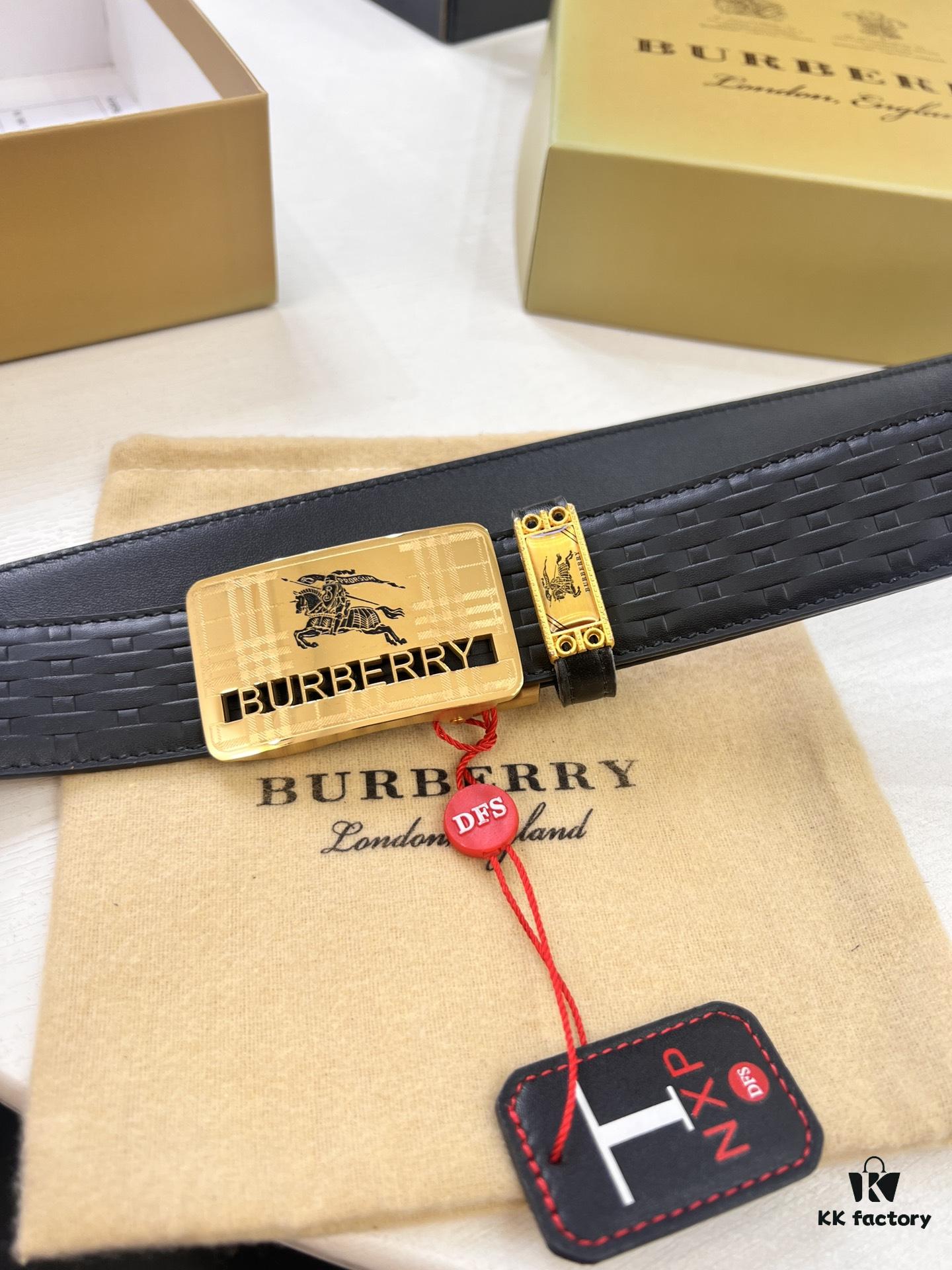 693202173a89a121ed55096f Burberry Equestrian Automatic Buckle Belt, Genuine Full-Grain Calfskin, 3.5cm Width, Top-Quality Business Formal Belt with Polished Stainless Steel Hardware