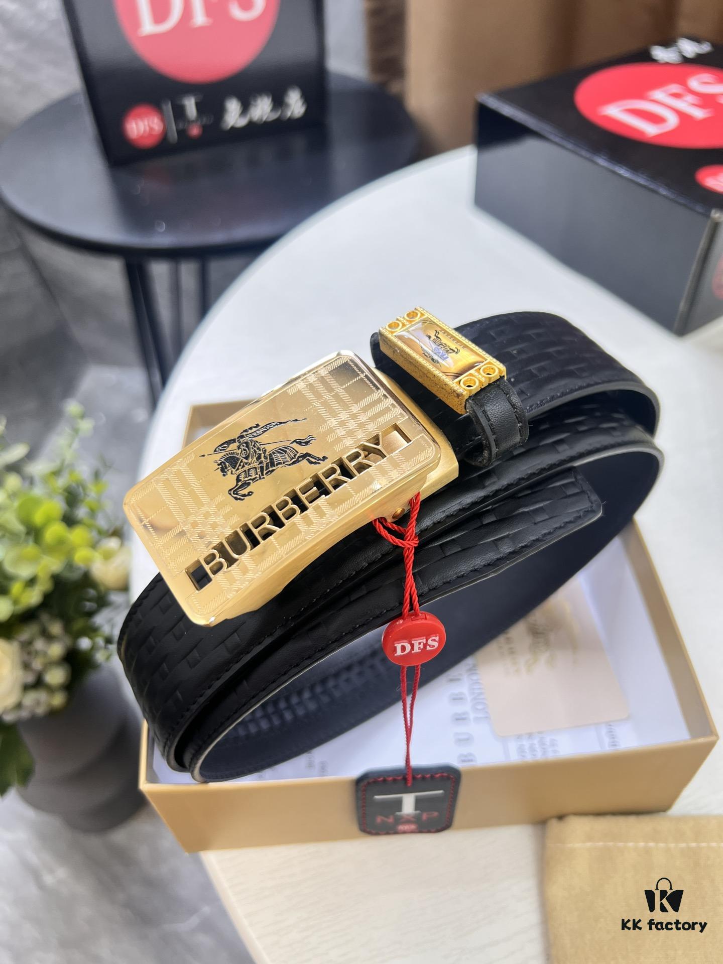 693202183a89a121ed550972 Burberry Equestrian Automatic Buckle Belt, Genuine Full-Grain Calfskin, 3.5cm Width, Top-Quality Business Formal Belt with Polished Stainless Steel Hardware
