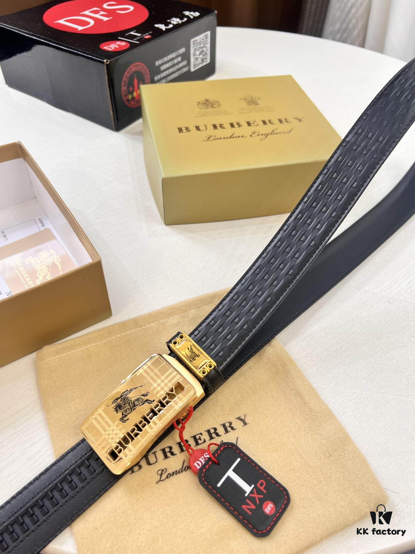 693202183a89a121ed550973 Burberry Equestrian Automatic Buckle Belt, Genuine Full-Grain Calfskin, 3.5cm Width, Top-Quality Business Formal Belt with Polished Stainless Steel Hardware