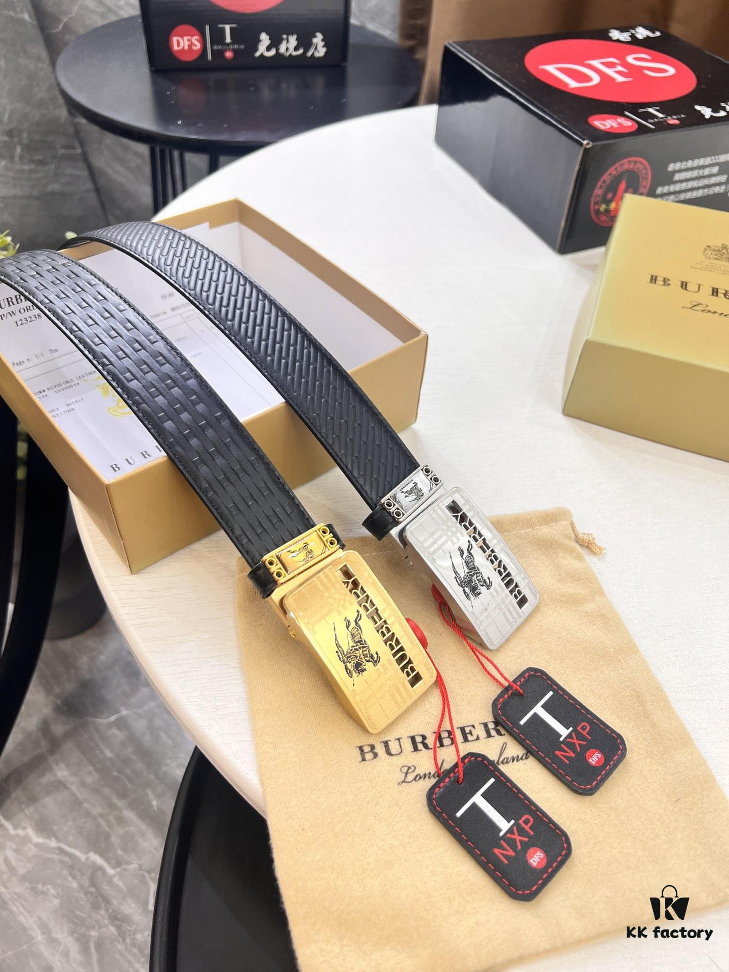 693202183a89a121ed550974 Burberry Equestrian Automatic Buckle Belt, Genuine Full-Grain Calfskin, 3.5cm Width, Top-Quality Business Formal Belt with Polished Stainless Steel Hardware