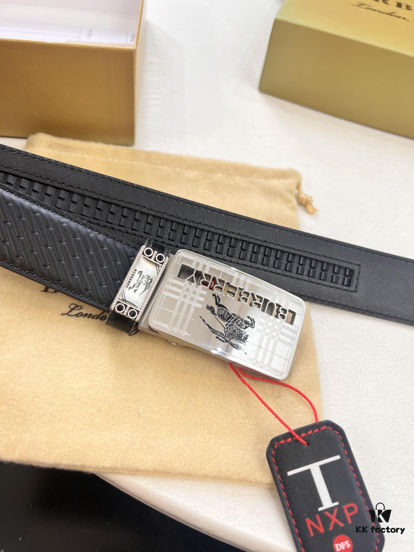 693202183a89a121ed550977 Burberry Equestrian Automatic Buckle Leather Belt, Newest Design, Full-Grain Cowhide with Original Factory Embossing, 3.5 cm Width, Top-Quality Business Formal Belt