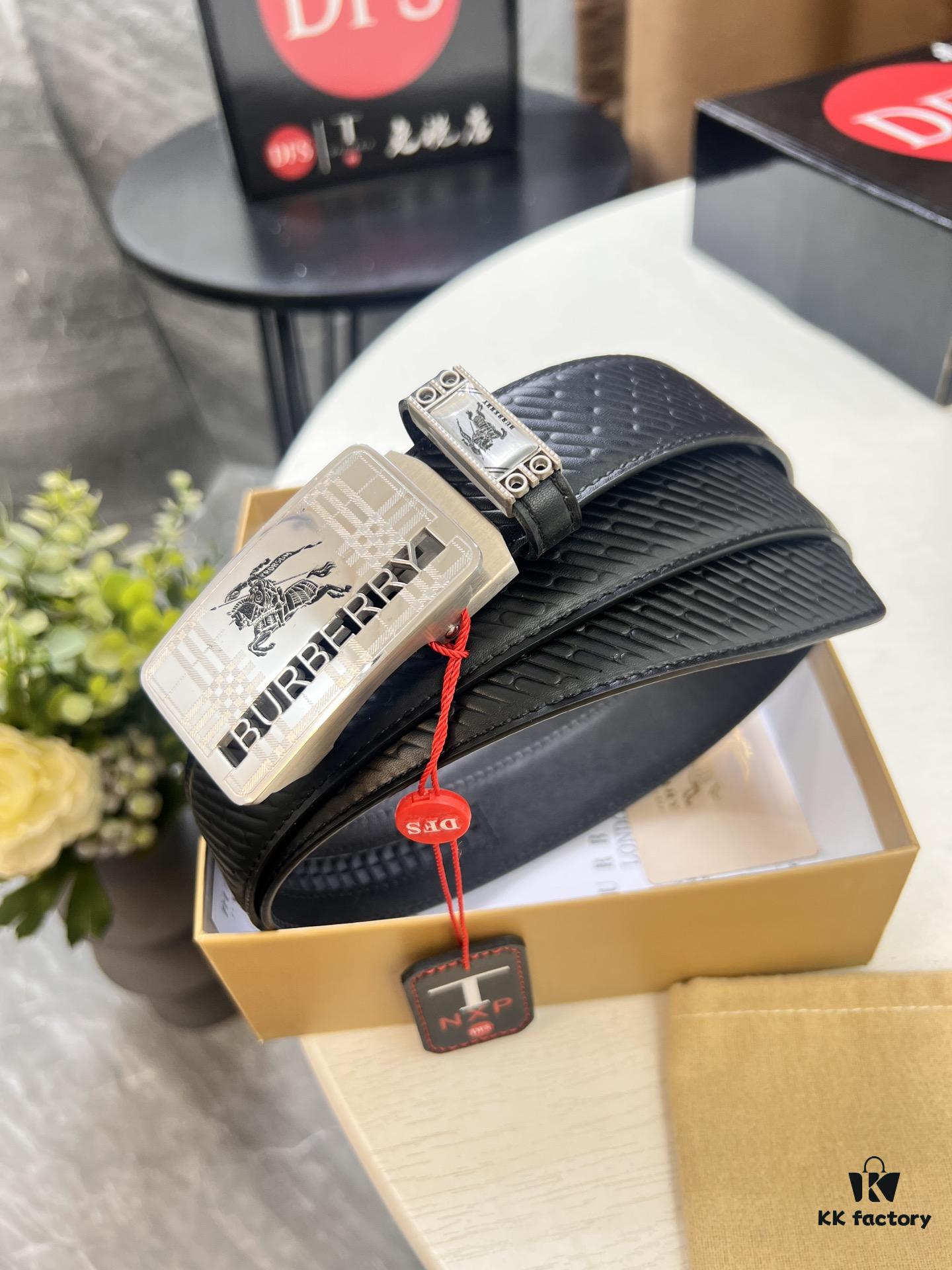 693202183a89a121ed550978 Burberry Equestrian Automatic Buckle Leather Belt, Newest Design, Full-Grain Cowhide with Original Factory Embossing, 3.5 cm Width, Top-Quality Business Formal Belt