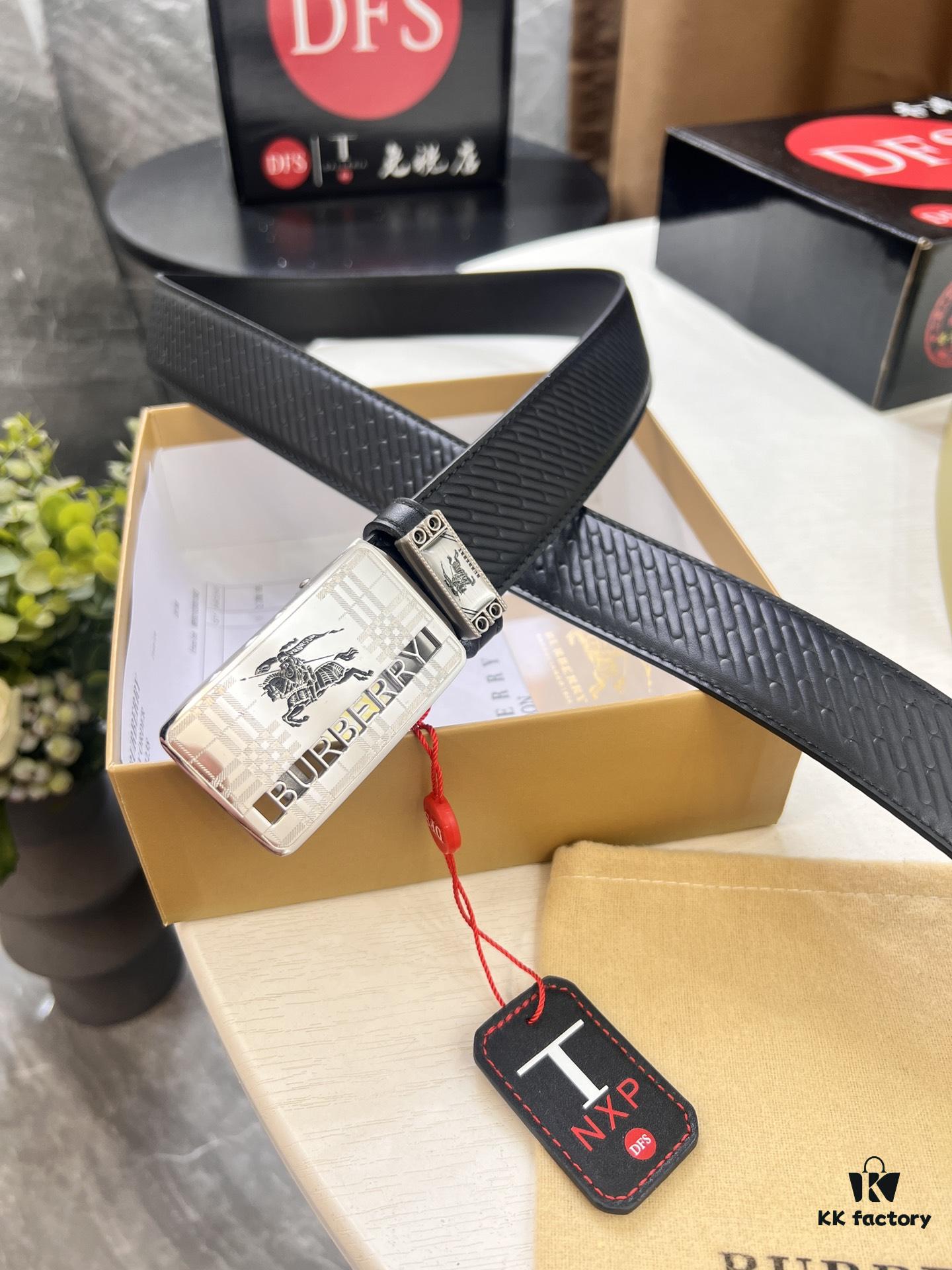 693202183a89a121ed55097a Burberry Equestrian Automatic Buckle Leather Belt, Newest Design, Full-Grain Cowhide with Original Factory Embossing, 3.5 cm Width, Top-Quality Business Formal Belt