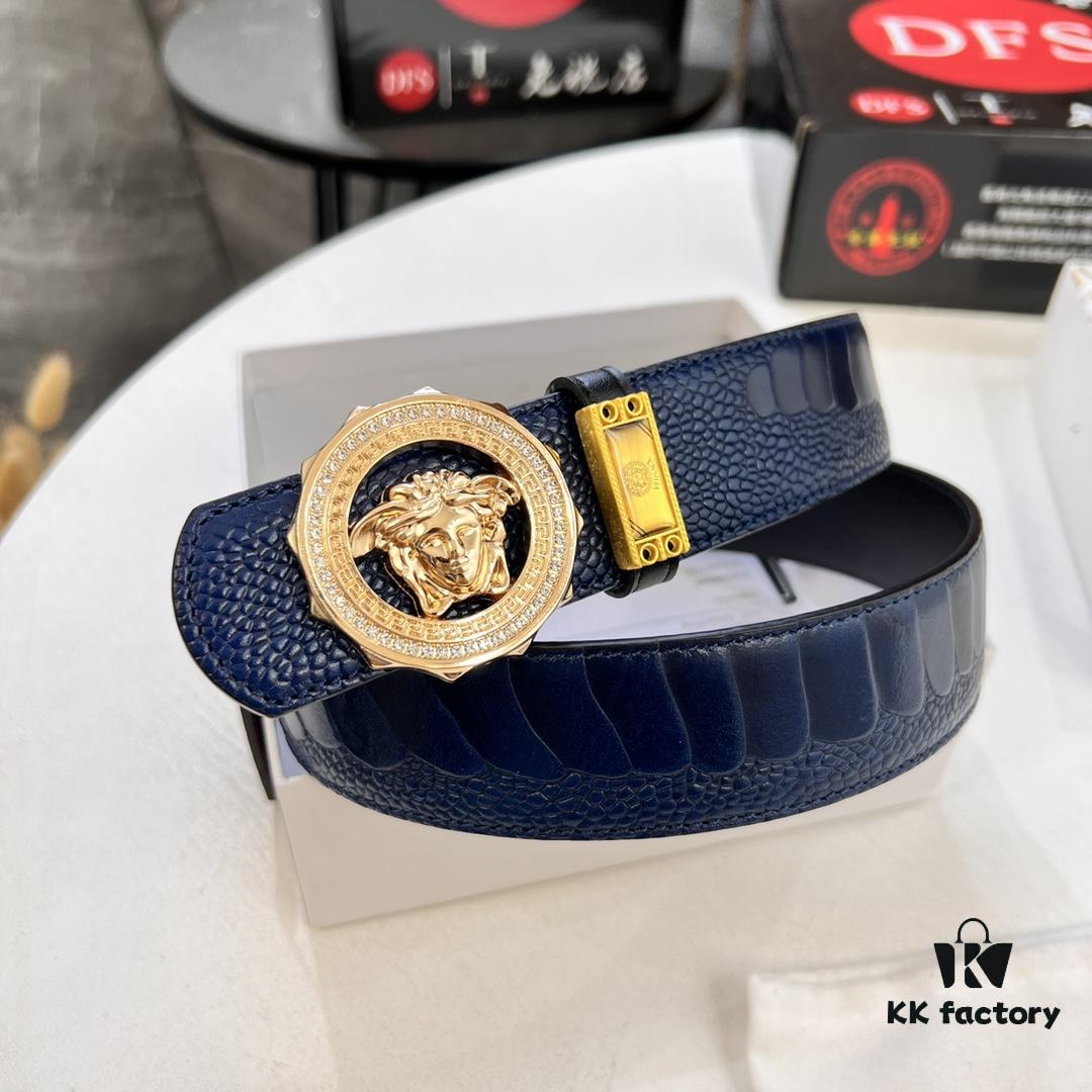 693202213a89a121ed55097e Versace Medusa Belt - Original Factory Direct, Italian Imported Ostrich Leather, 3.8cm Width, Premium Duty-Free Quality