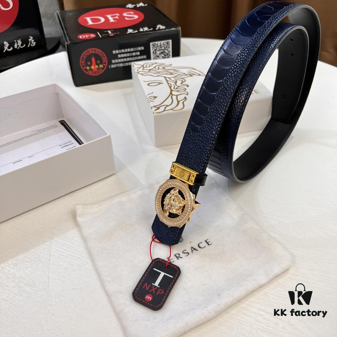 693202213a89a121ed55097f Versace Medusa Belt - Original Factory Direct, Italian Imported Ostrich Leather, 3.8cm Width, Premium Duty-Free Quality