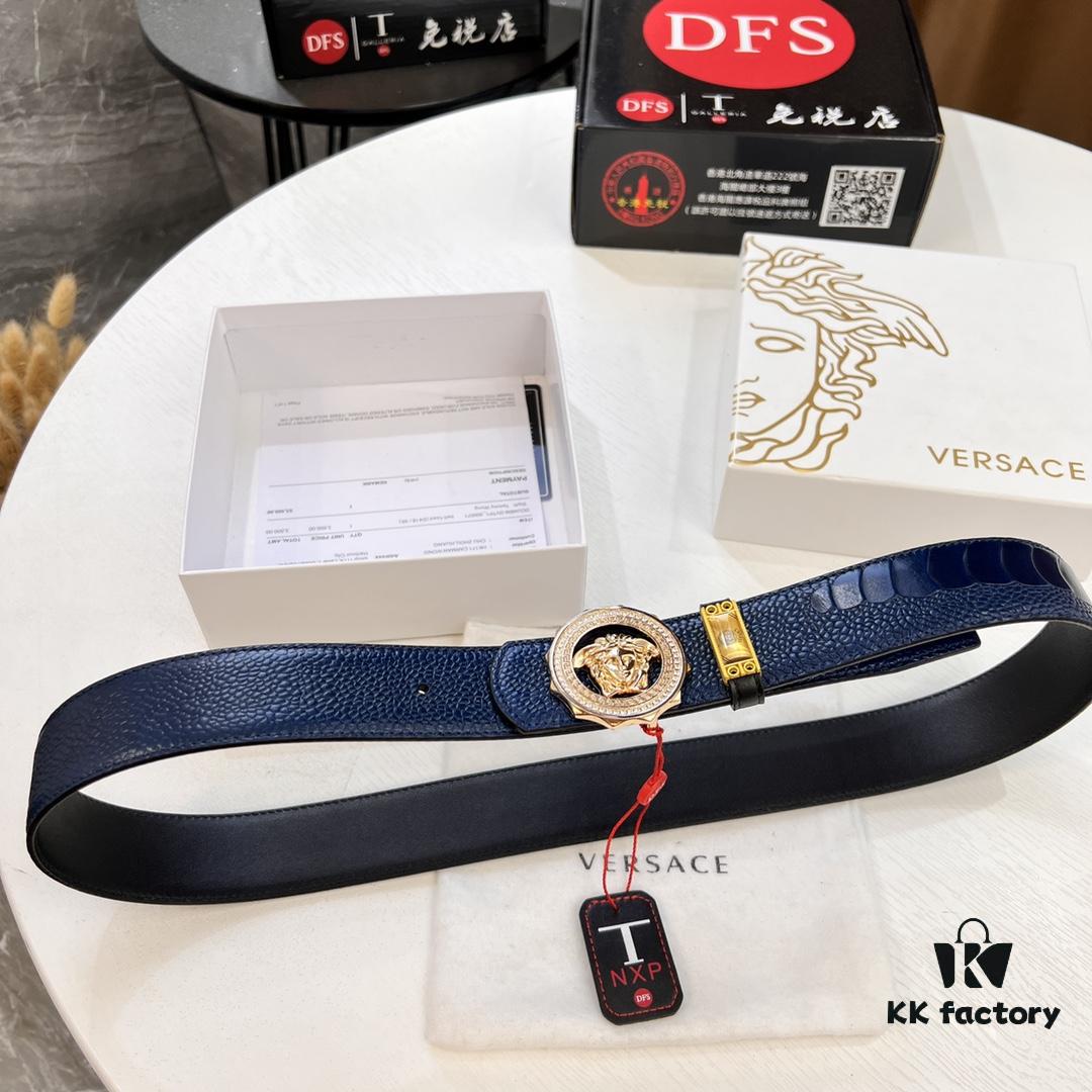 693202223a89a121ed550980 Versace Medusa Belt - Original Factory Direct, Italian Imported Ostrich Leather, 3.8cm Width, Premium Duty-Free Quality