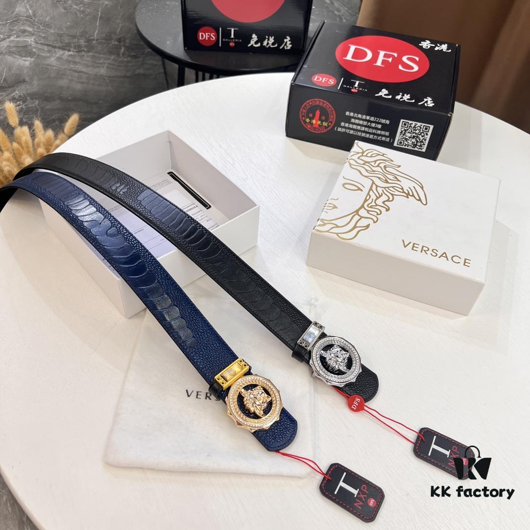 693202223a89a121ed550982 Versace Medusa Belt - Original Factory Direct, Italian Imported Ostrich Leather, 3.8cm Width, Premium Duty-Free Quality