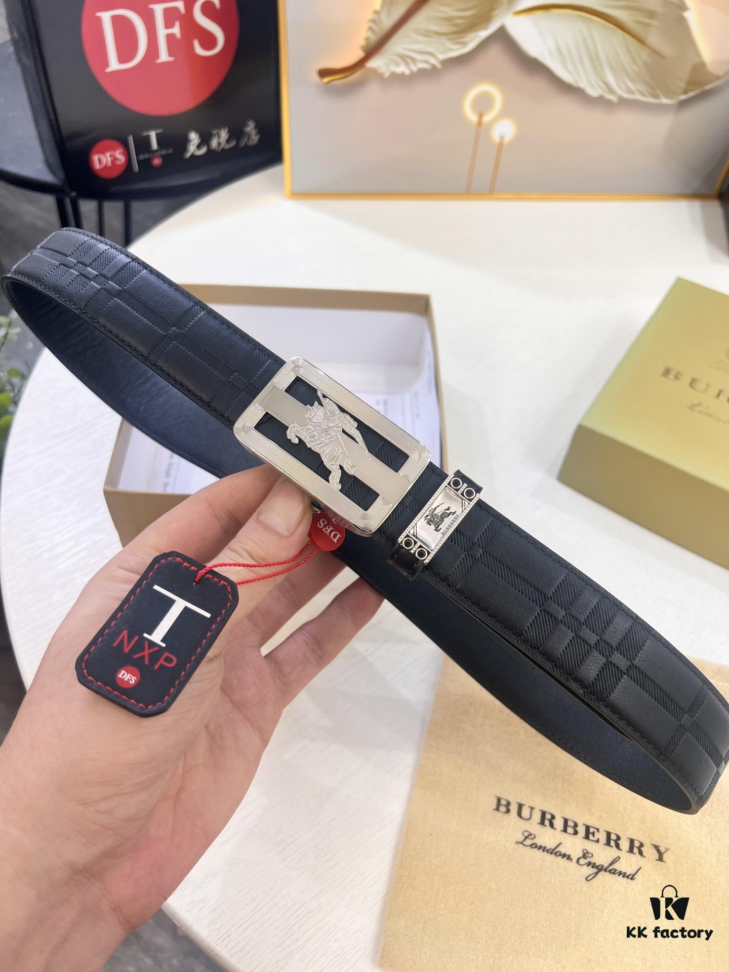 693202443a89a121ed550a0f Burberry Automatic Buckle Belt, Newest Style, Genuine Top-Layer Cowhide with Original Barcode Pattern, 3.5 cm Width, Premium Business Formal Belt