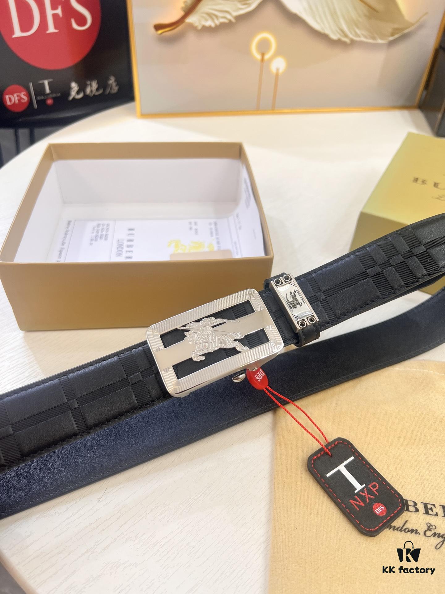 693202443a89a121ed550a10 Burberry Automatic Buckle Belt, Newest Style, Genuine Top-Layer Cowhide with Original Barcode Pattern, 3.5 cm Width, Premium Business Formal Belt