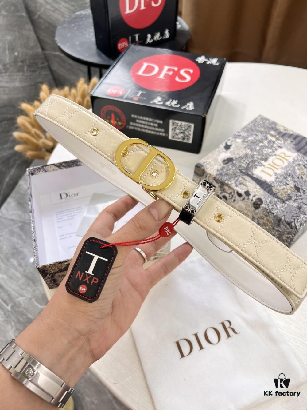 Dior Women's Leather Belt, Imported French Leather, 3.0cm Width, High-Polish Stainless Steel Buckle, Hypoallergenic Plating, Authenticity Chip Compatible with Official Website Verification