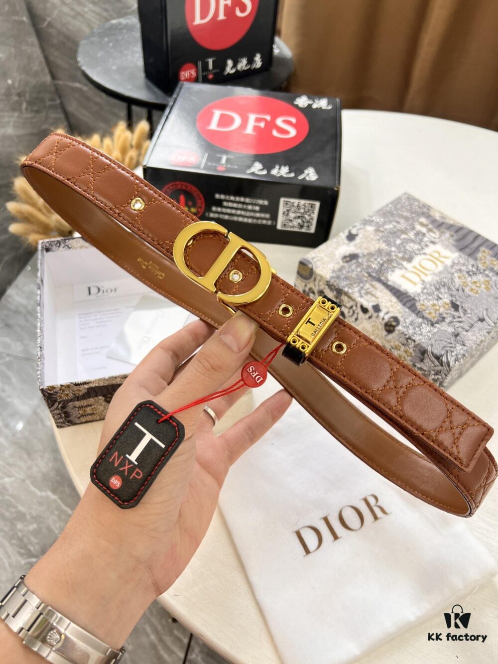 Dior Women's Leather Belt, Imported French Leather, 3.0cm Width, High-Polish Stainless Steel Buckle, Hypoallergenic Plating, Authentic with NXP RFID Tag
