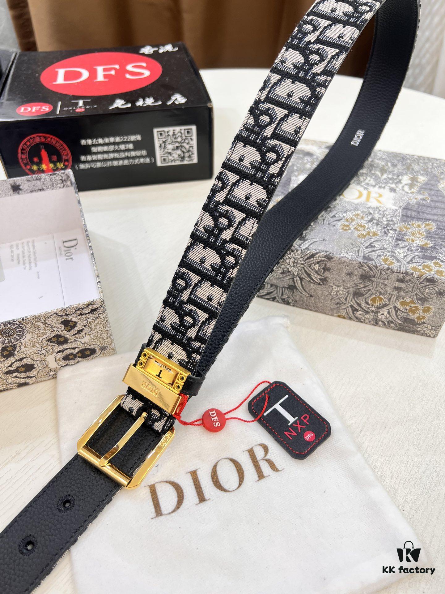 693202503a89a121ed550aa5 Dior Unisex Belt - Latest Couple Style, Imported Embroidered Custom Fabric, Full-Grain Calfskin with Lychee Texture, Polished ZP-Synchronized Pin Buckle Hardware, 3.5cm Width