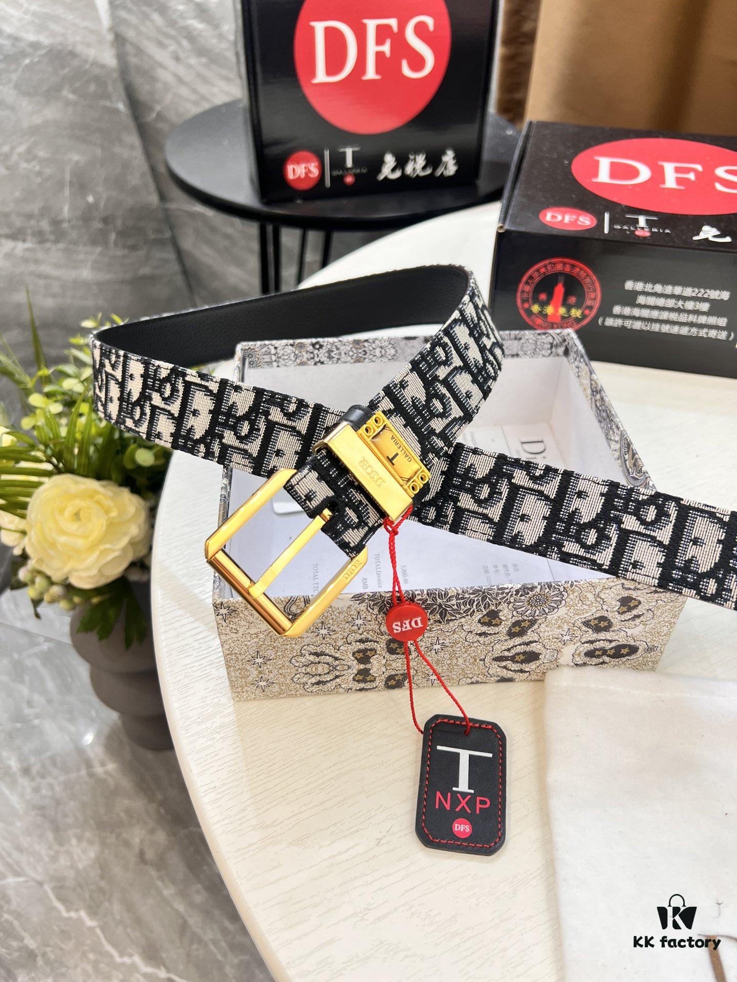 693202503a89a121ed550aa6 Dior Unisex Belt - Latest Couple Style, Imported Embroidered Custom Fabric, Full-Grain Calfskin with Lychee Texture, Polished ZP-Synchronized Pin Buckle Hardware, 3.5cm Width
